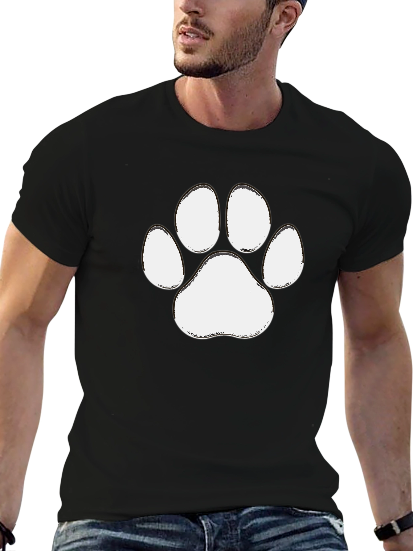 Black Paw Print Graphic Tee - Casual Black T-Shirt view 6