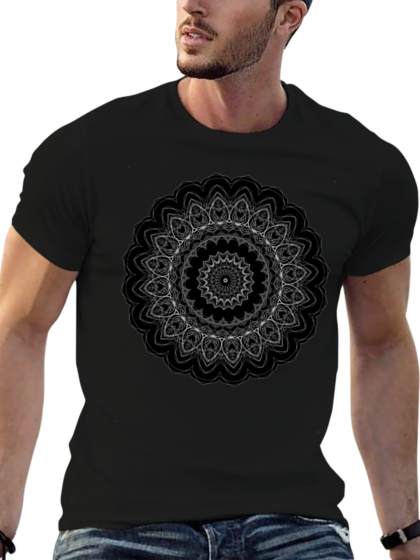Black Black Mandala Graphic T-Shirt - Stylish Men's Tee view 6