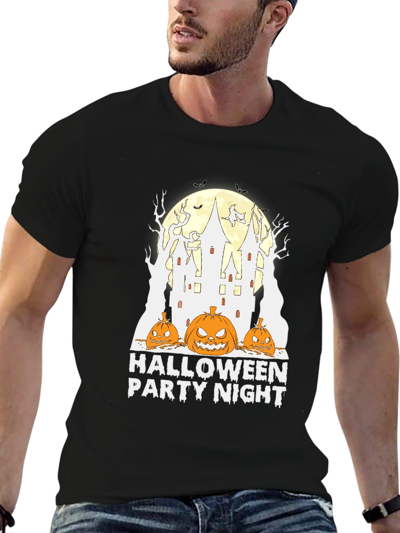 Black Halloween Party Night T-Shirt - Spooky Season Tee view 6