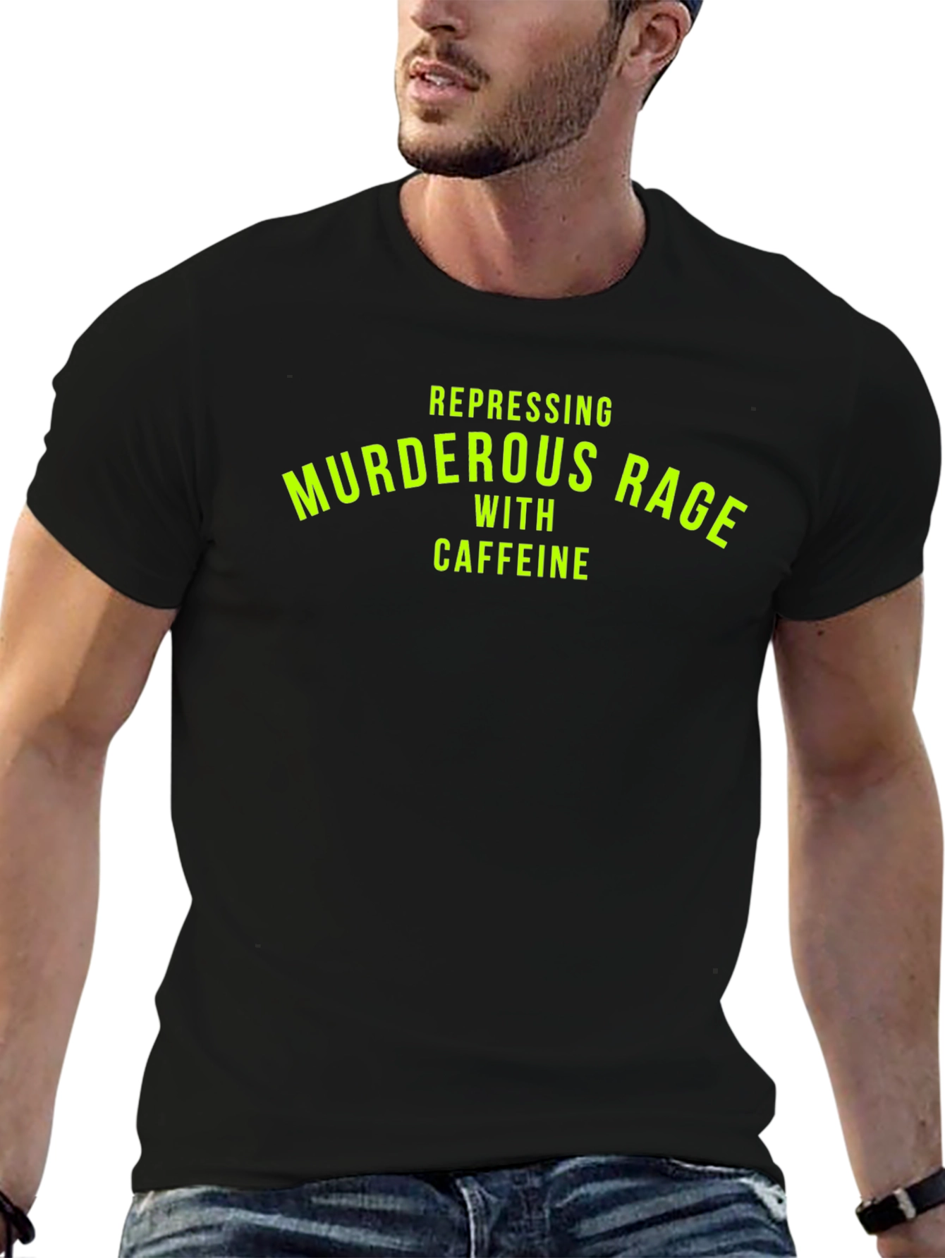 Black Repressing Murderous Rage Tee - Funny Caffeine T-Shirt view 6