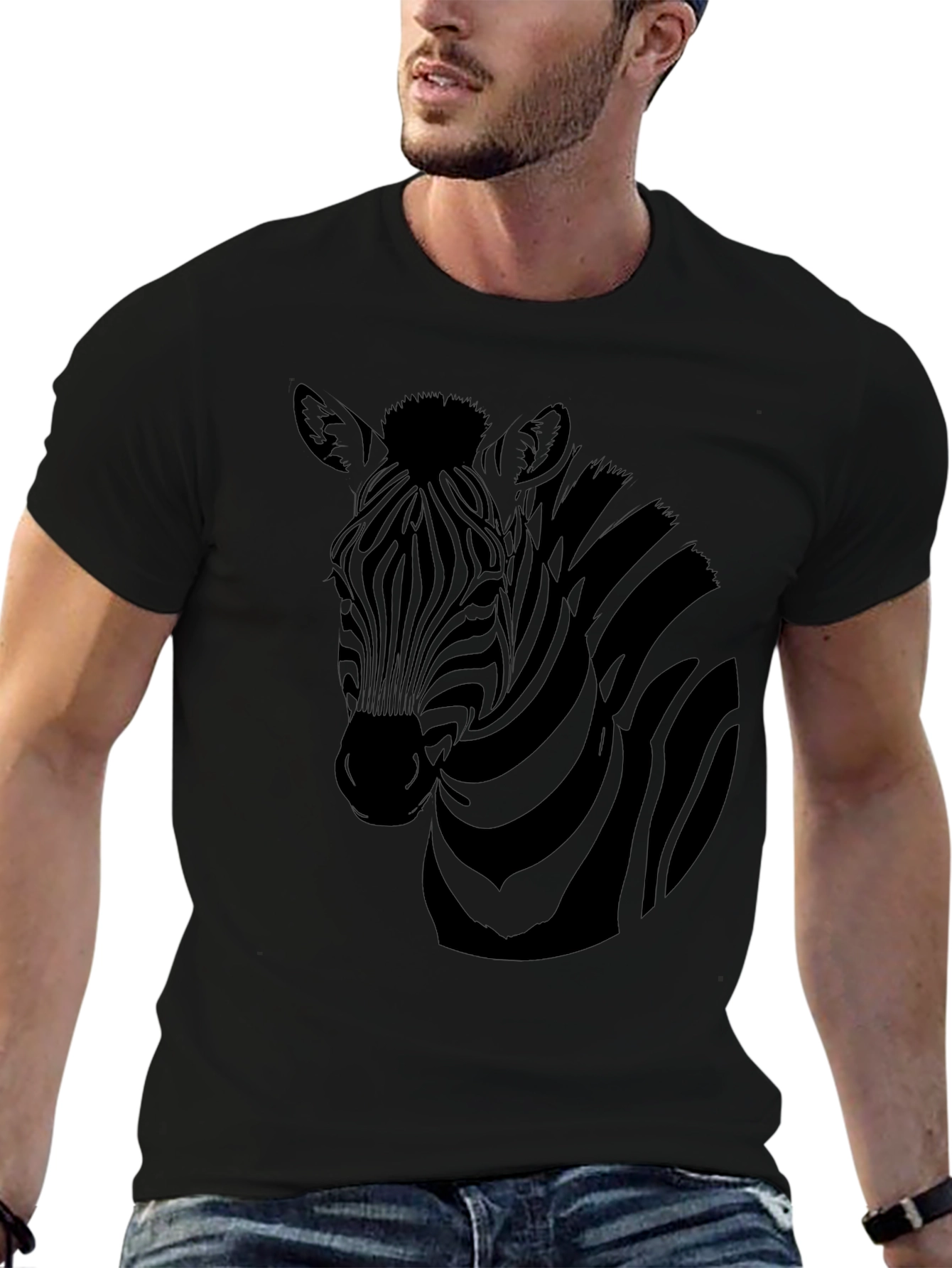 Black Zebra Graphic Print Men's Black T-Shirt view 6