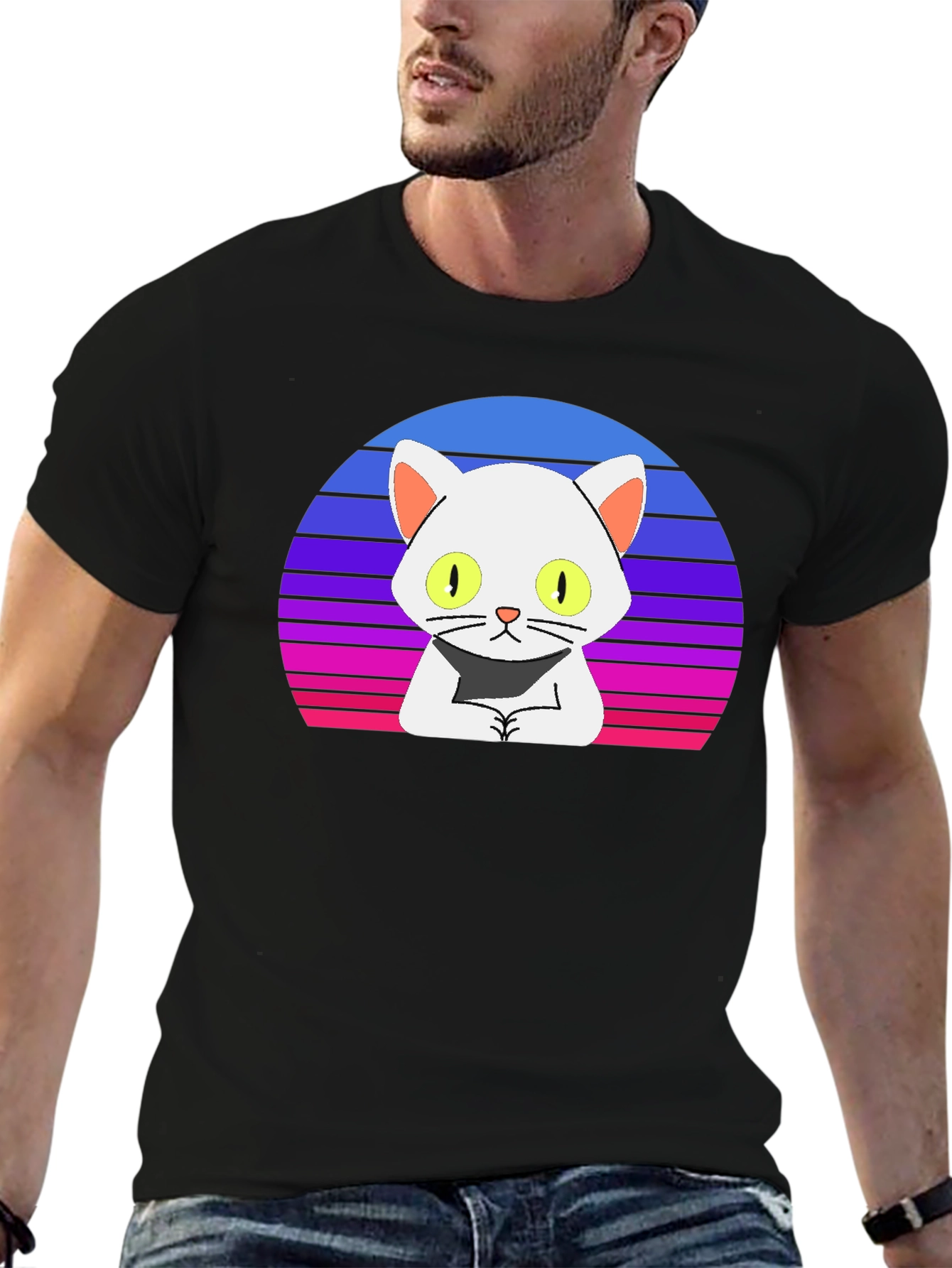 Black Retro Cat T-Shirt - Cool Cartoon Design view 6