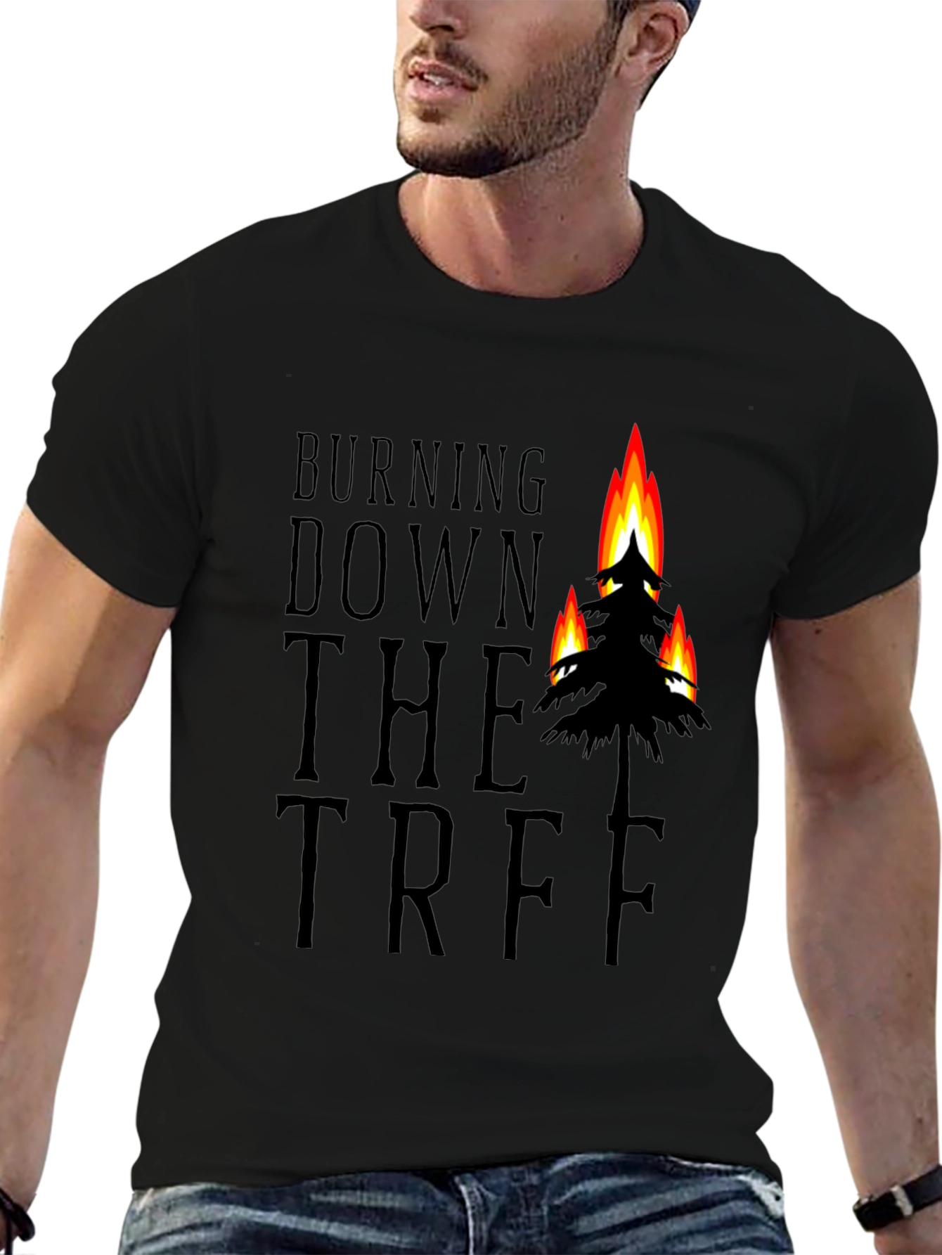 Black Burning Down the Tree Black Graphic T-Shirt view 6