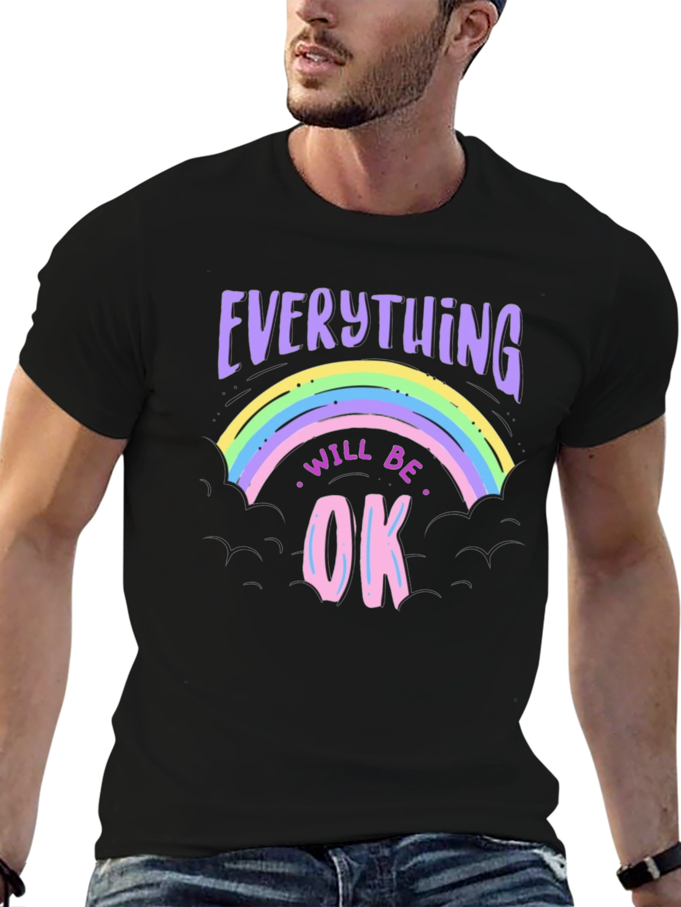 Black Everything Will Be Ok Rainbow Graphic T-Shirt view 6
