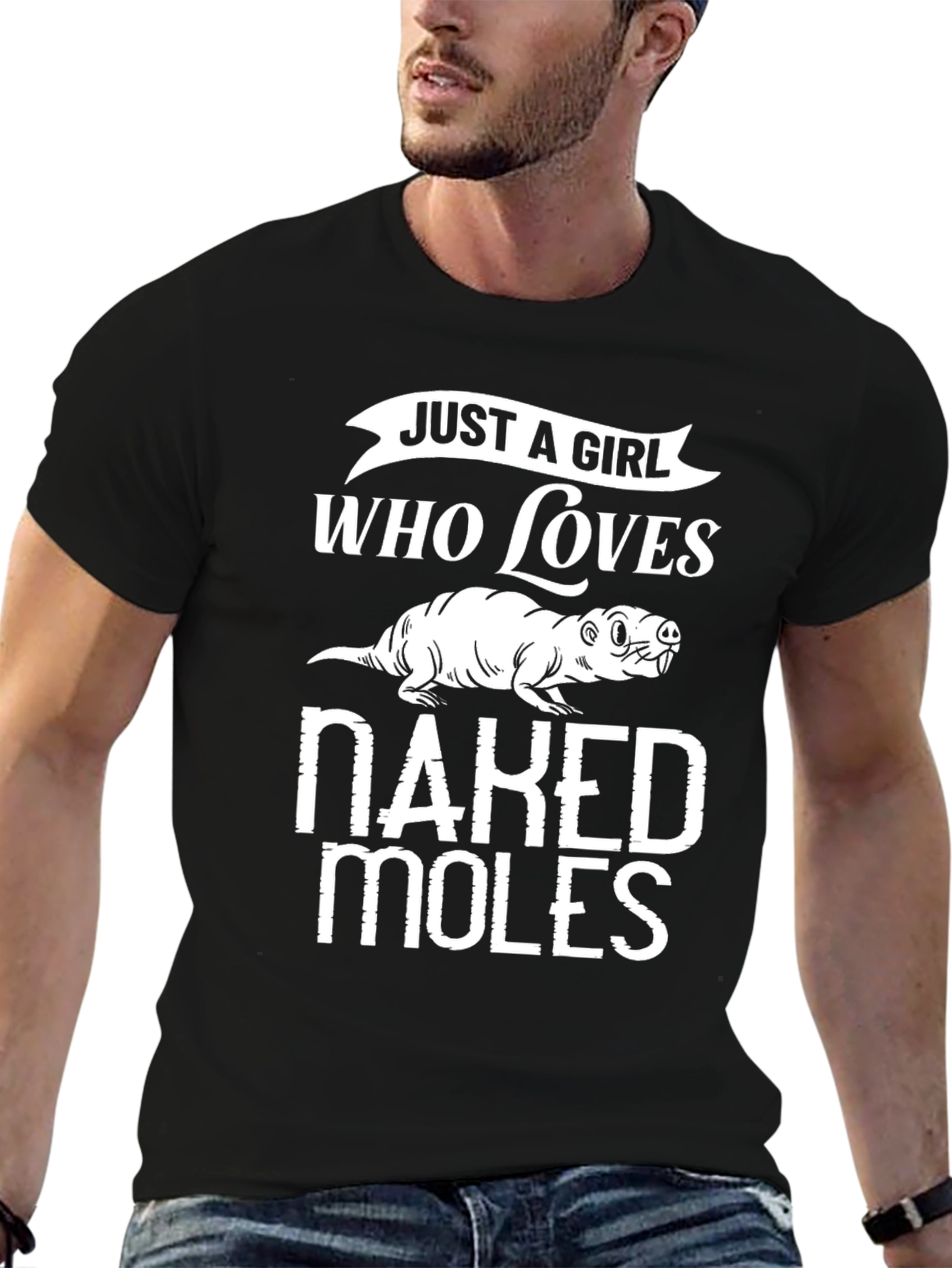 Black Just a Girl Who Loves Naked Mole Rats Black T-Shirt view 6