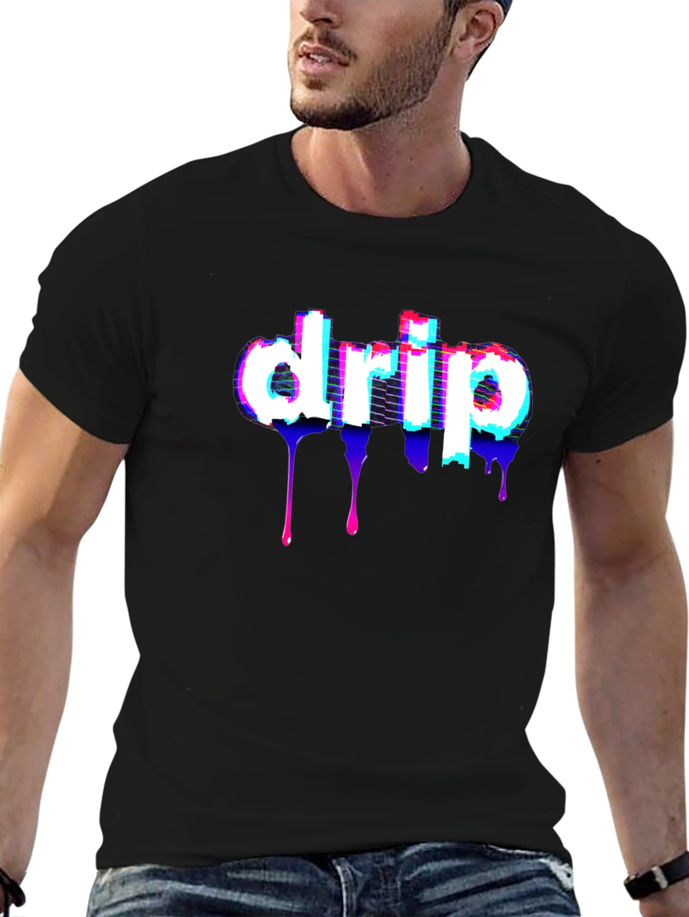 Black Drip Glitch T-Shirt - Stylish Black Tee view 6