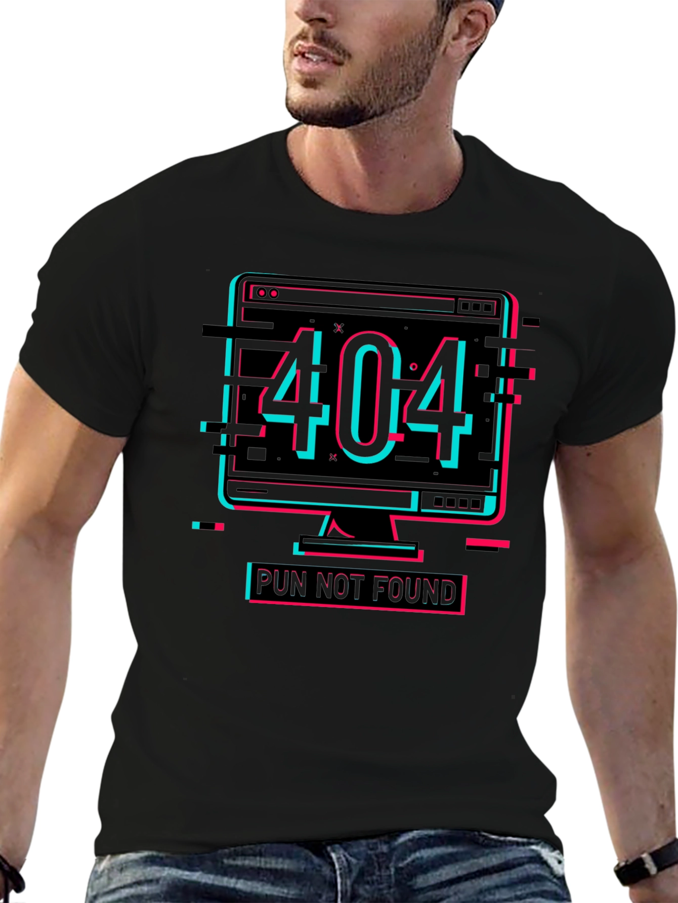 Black 404 Pun Not Found Graphic Tee - Humor Shirt view 6