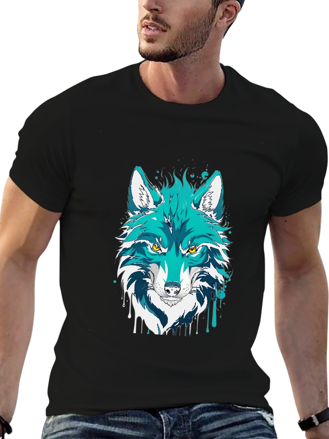 Black Wolf Graphic Print Black T-Shirt view 6