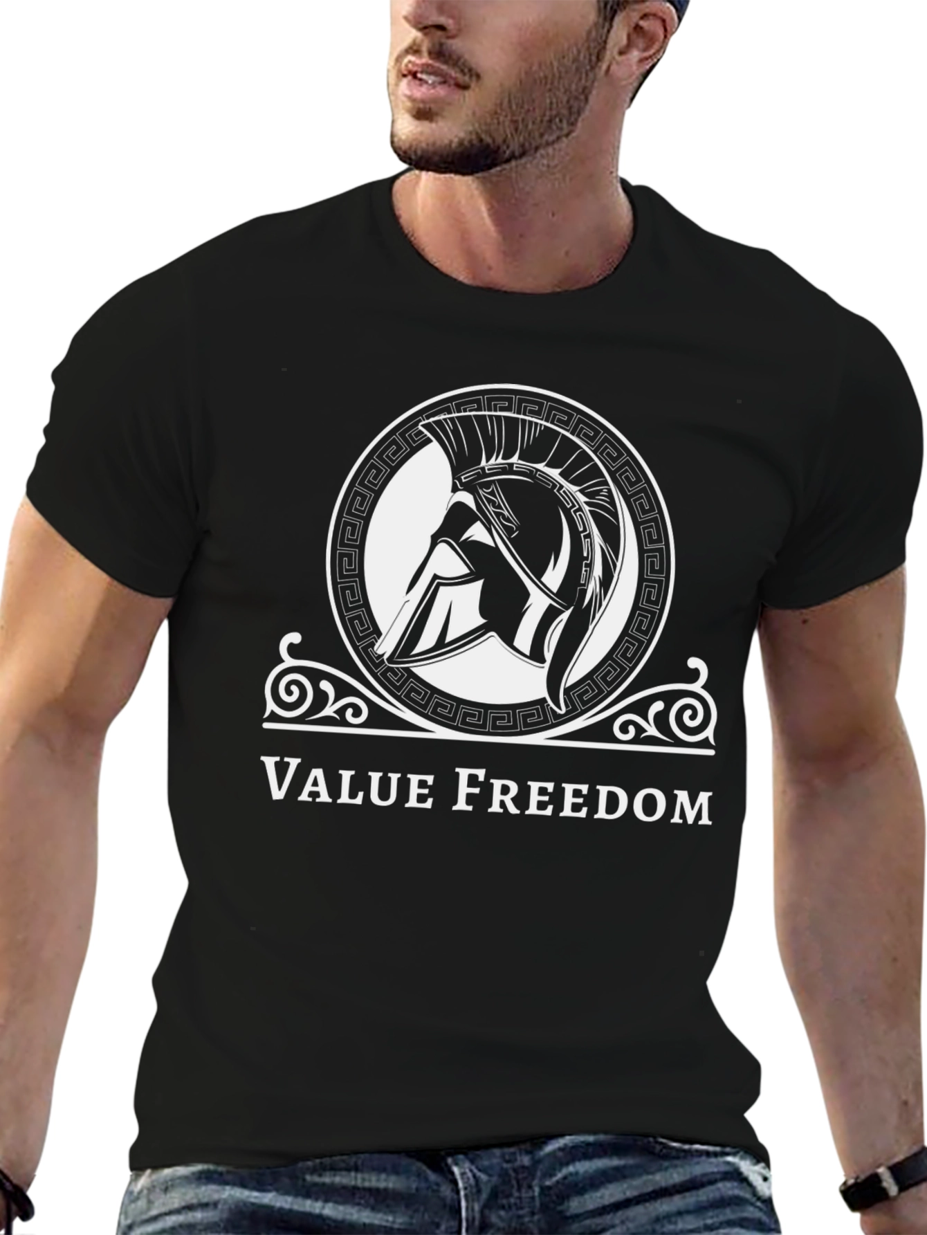 Black Value Freedom Spartan Helmet Graphic T-Shirt view 6