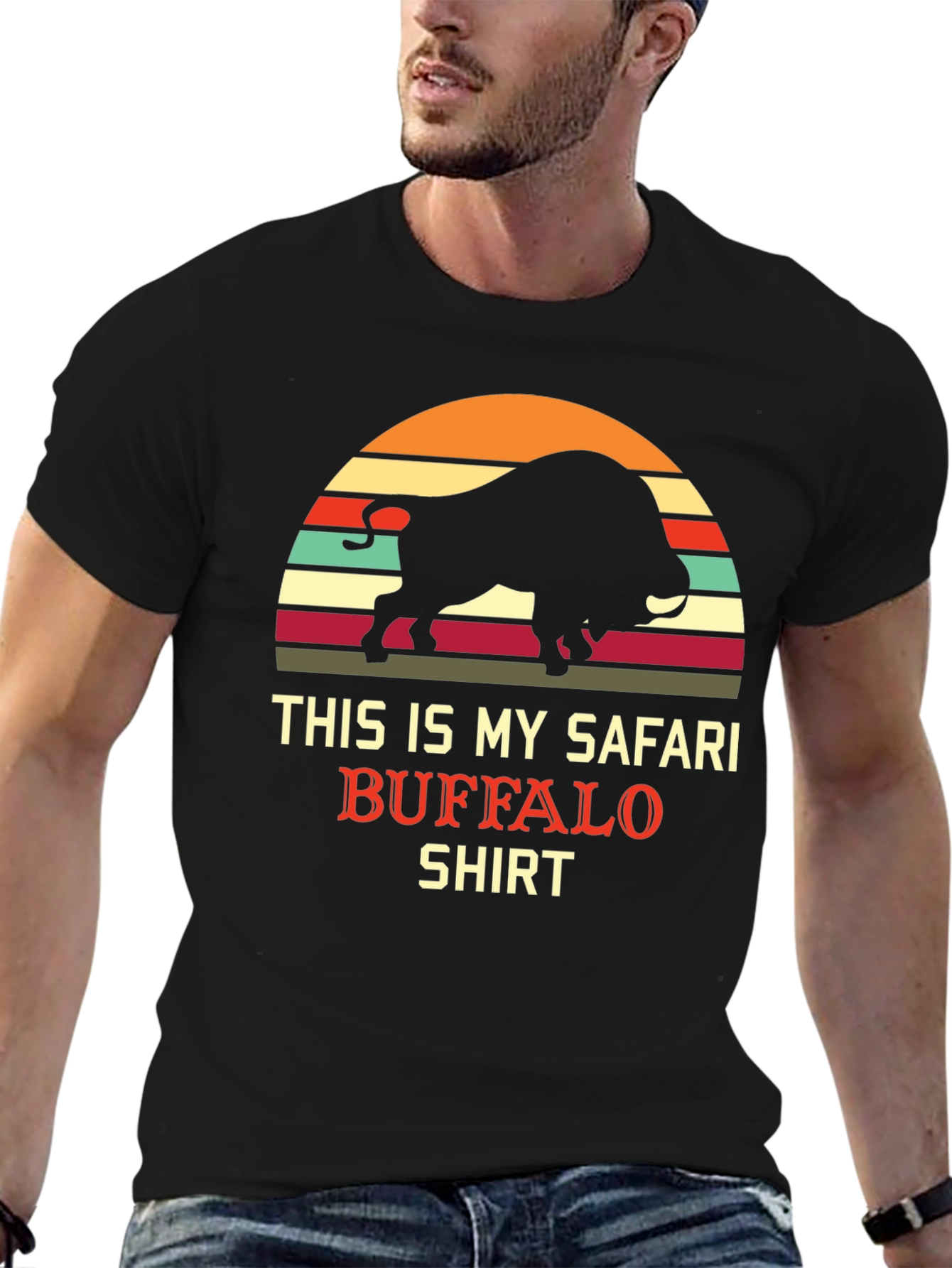 Black Safari Buffalo Graphic Tee - Retro Style view 6