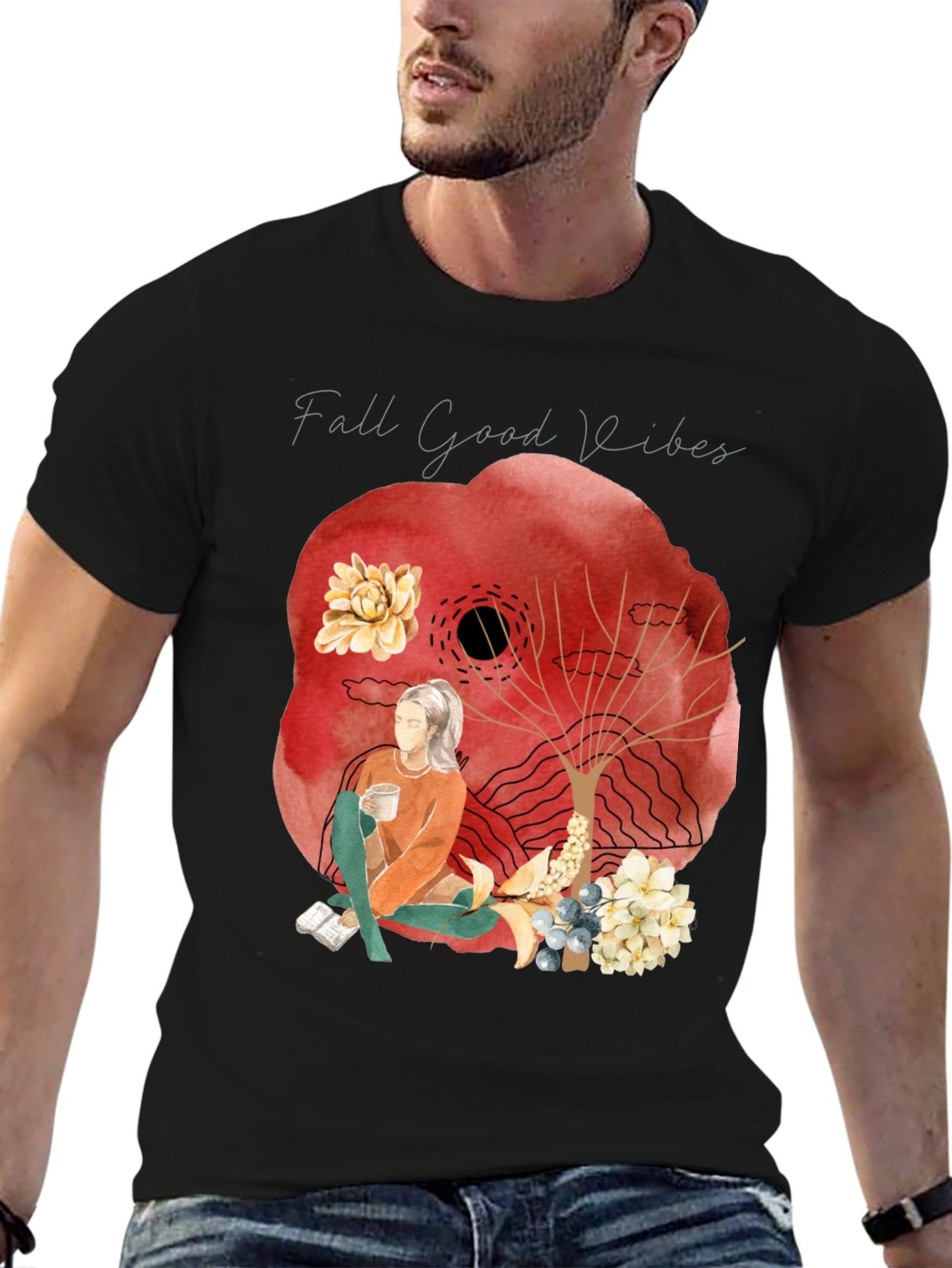 Black Fall Good Vibes Graphic Tee - Cozy Autumn Style view 6