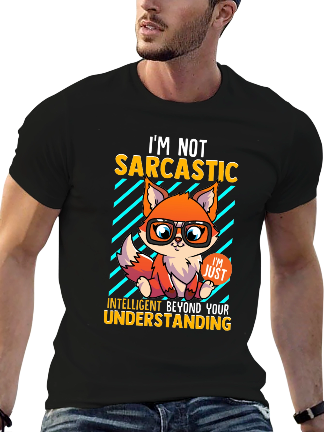 Black Sarcastic Fox Graphic Tee - Intelligent Humor view 6