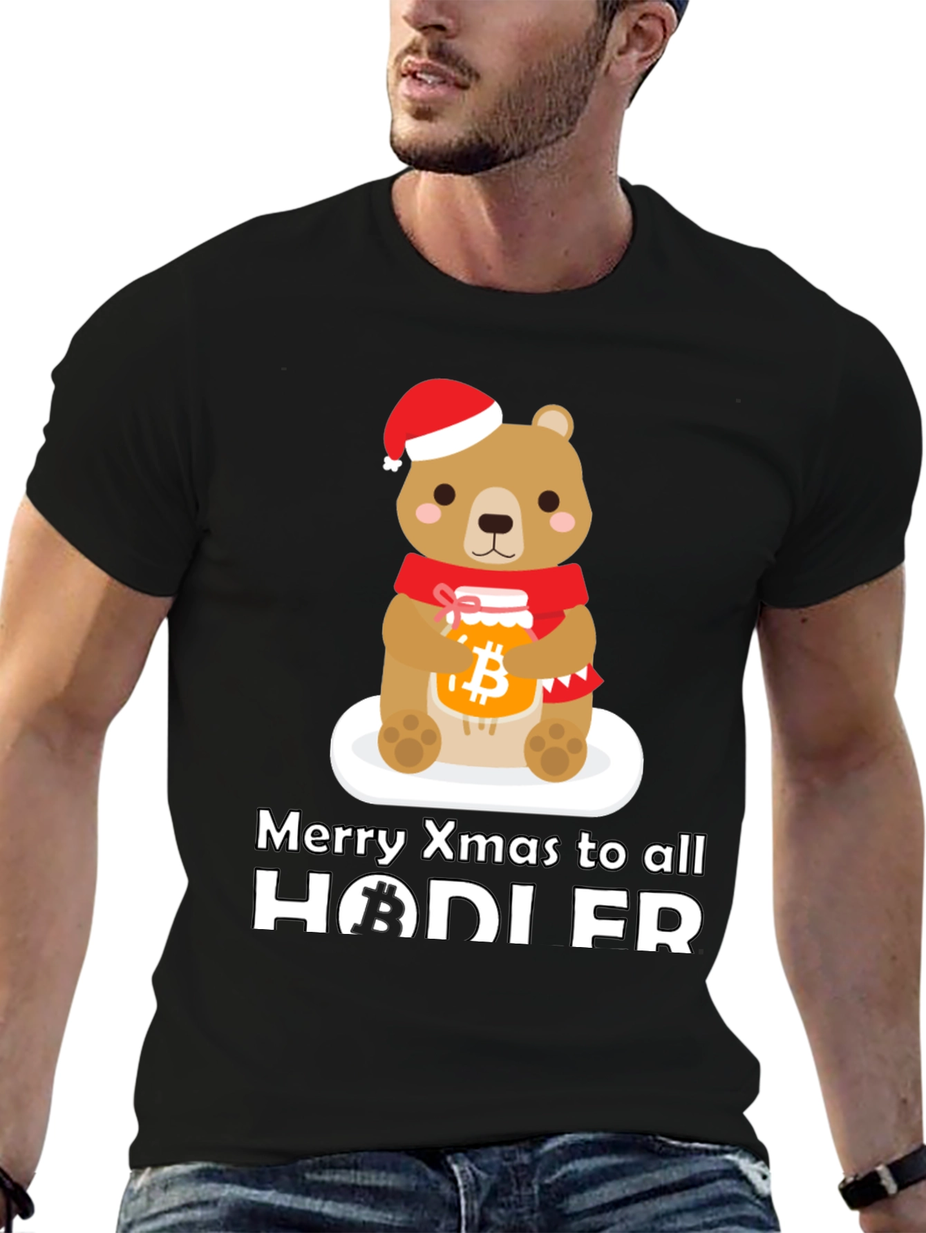 Black Crypto Christmas HODLER Bear T-Shirt view 6