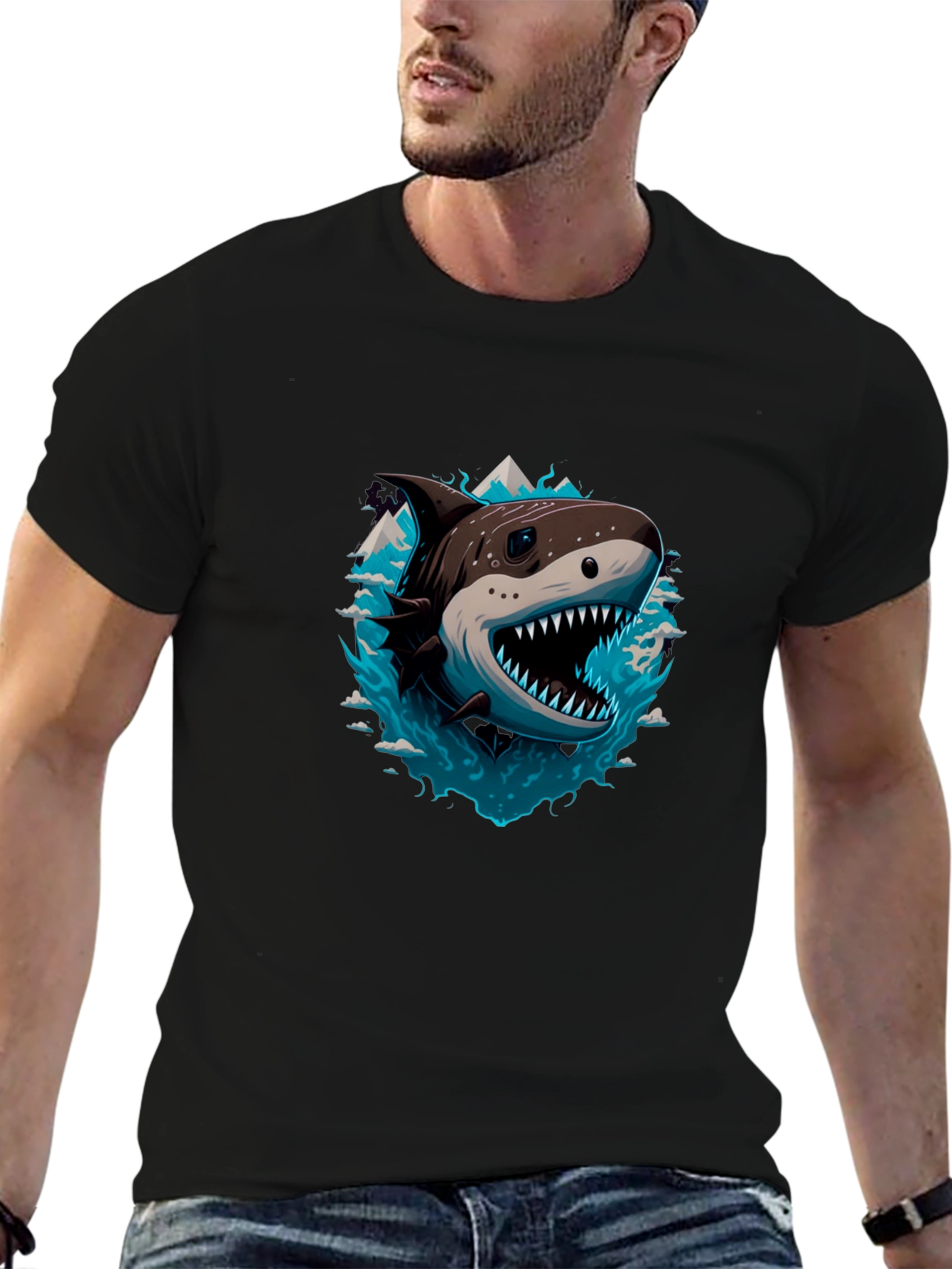Black Shark T-Shirt - Fierce Graphic Tee view 6
