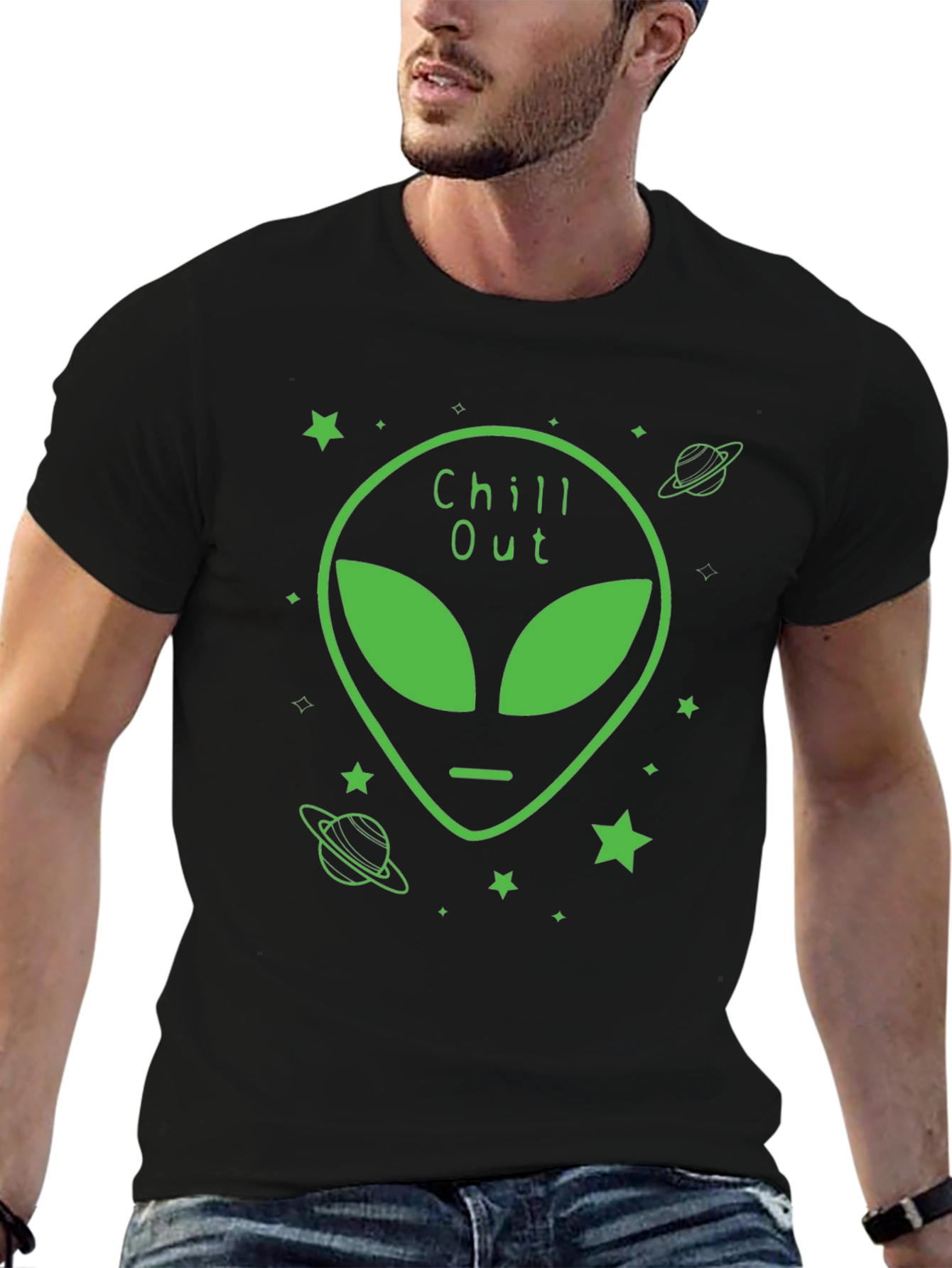 Black Chill Out Alien Graphic Black T-Shirt view 6