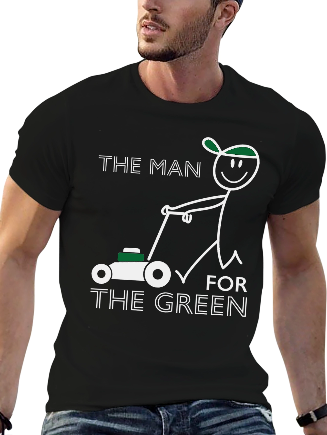Black The Man for the Green T-Shirt Funny Lawn Mower Tee view 6
