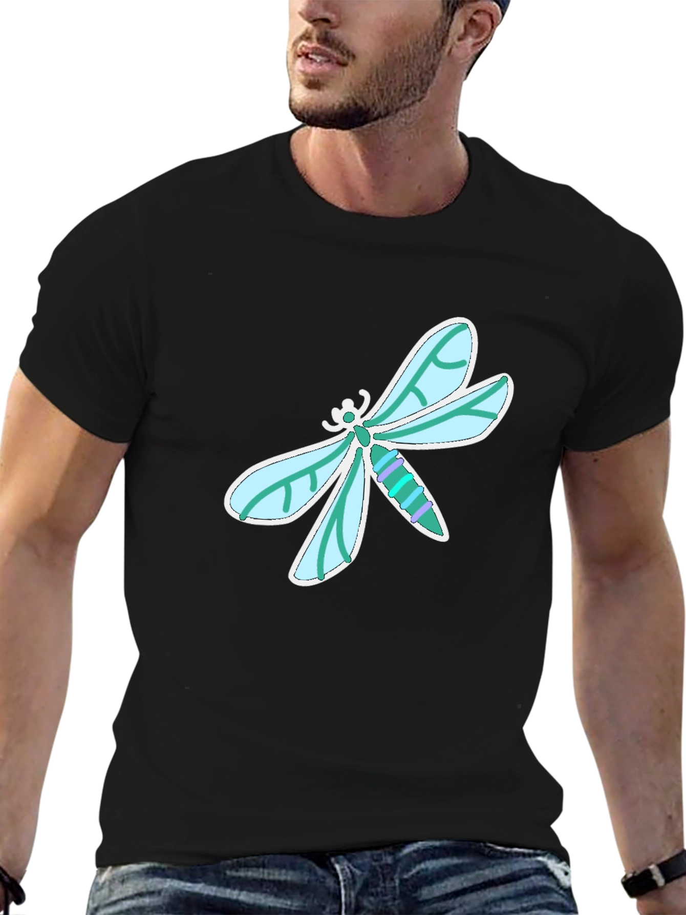 Black Dragonfly Graphic Tee - Stylish Black Cotton T-Shirt view 6