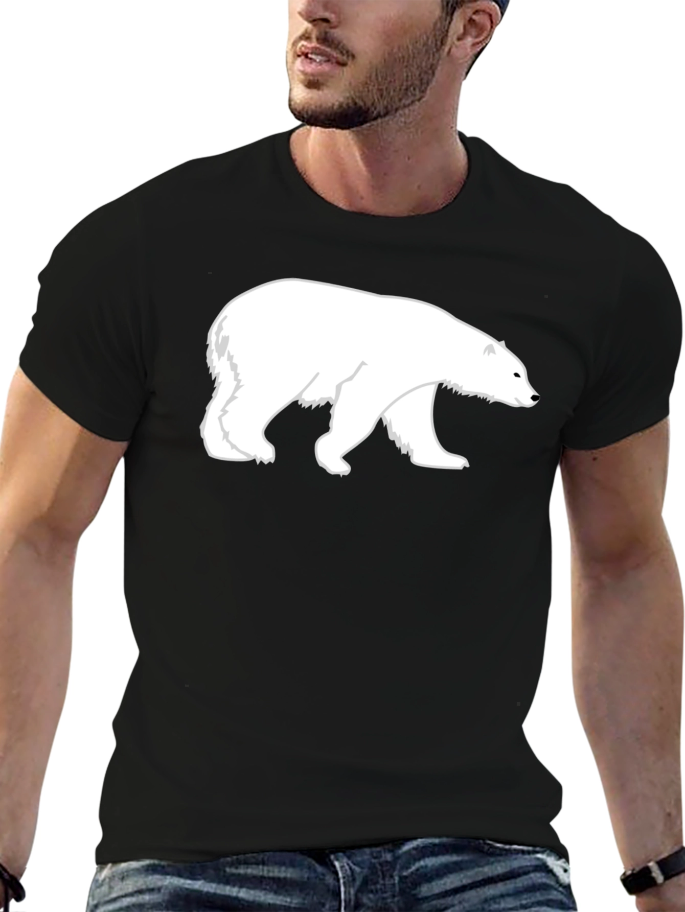 Black Polar Bear Graphic Print Black T-Shirt view 6
