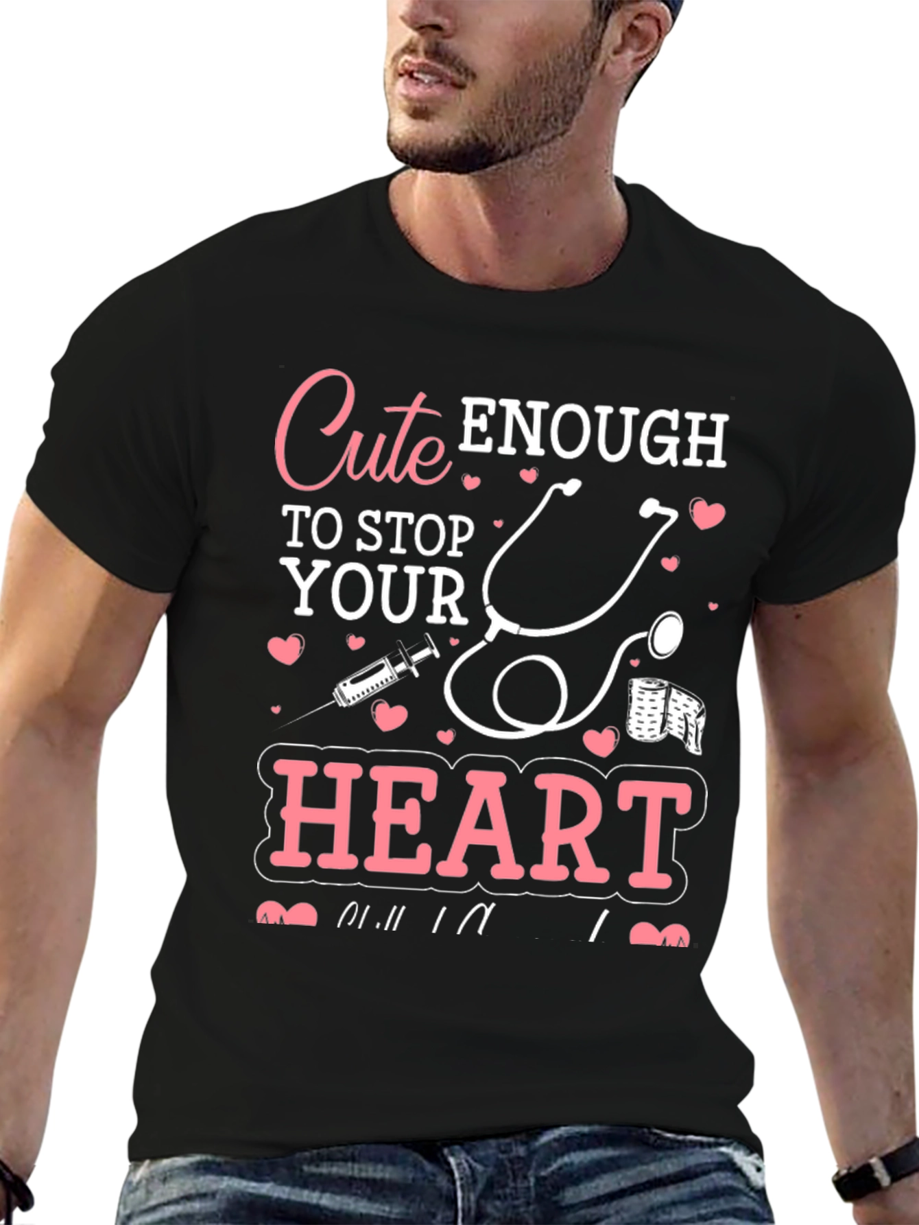 Black Cute Enough to Stop Your Heart Graphic T-Shirt view 6