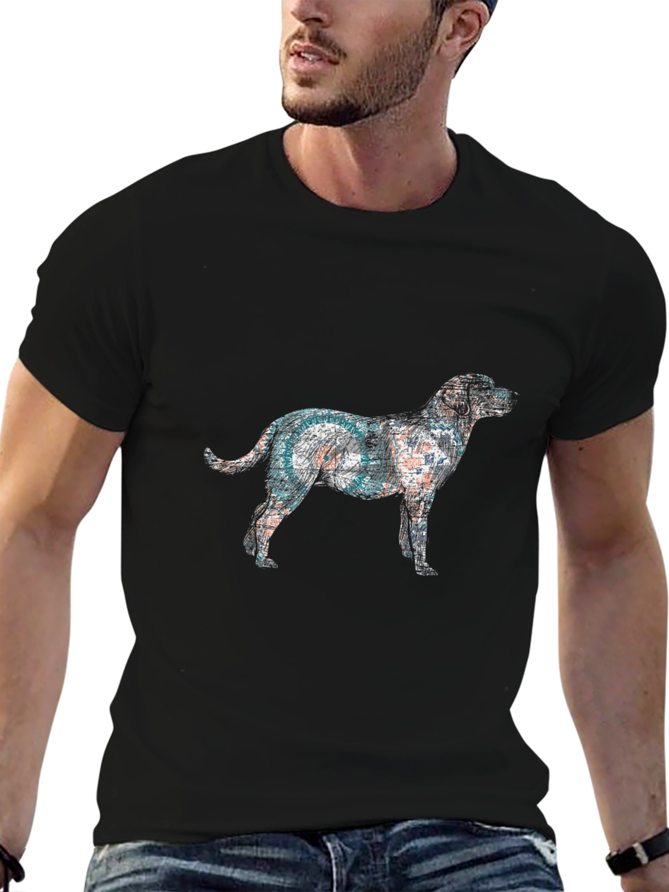 Black Dog Art Graphic Tee - Black Cotton Casual T-Shirt view 6