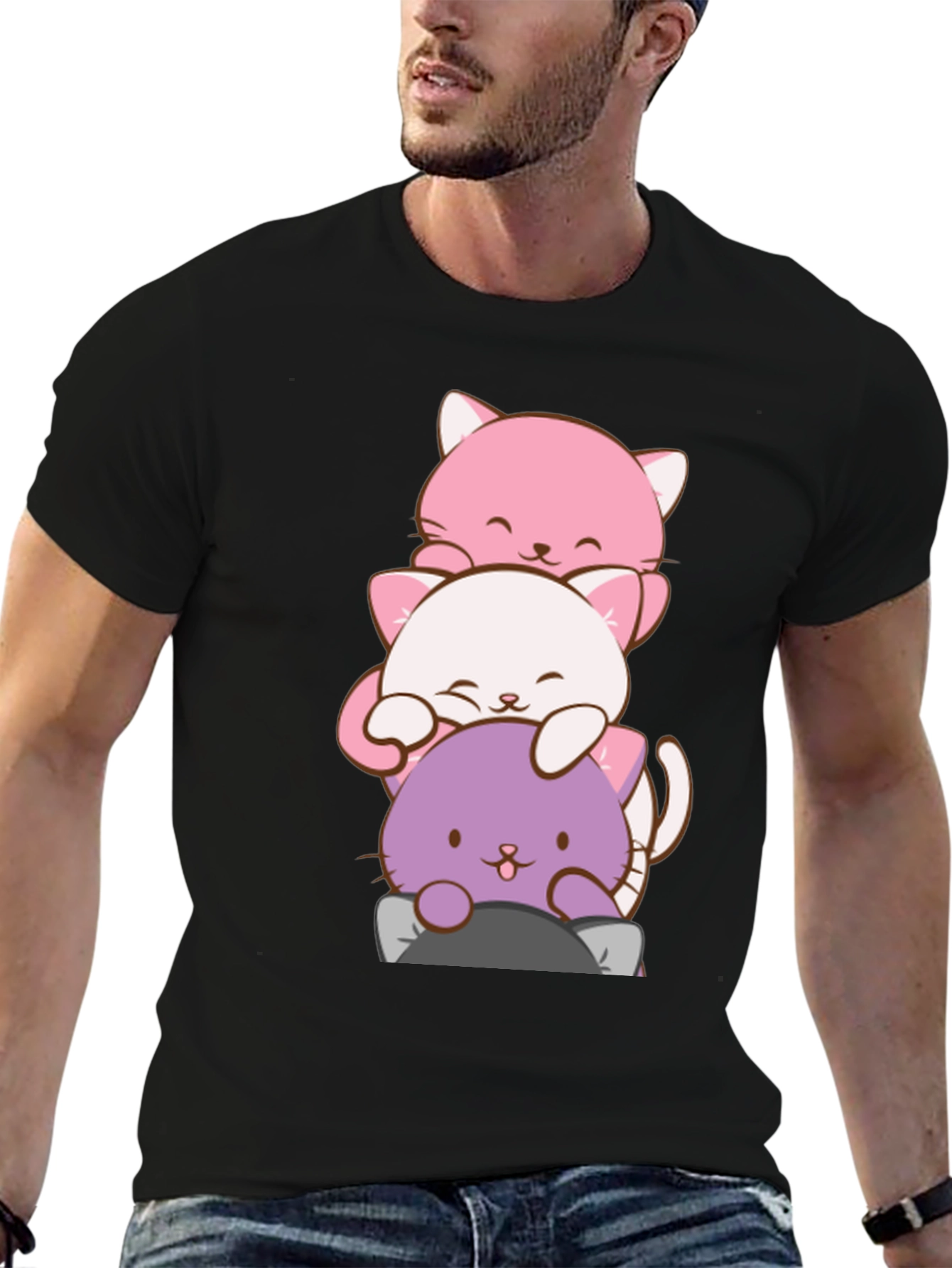 Cute Cat Stack T-Shirt - Kawaii Anime Style - 6