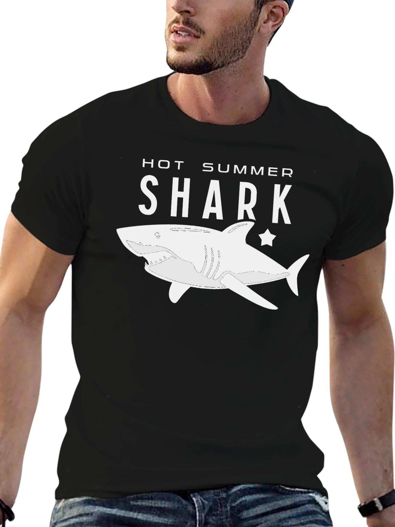 Black Hot Summer Shark Graphic Tee - Black view 6