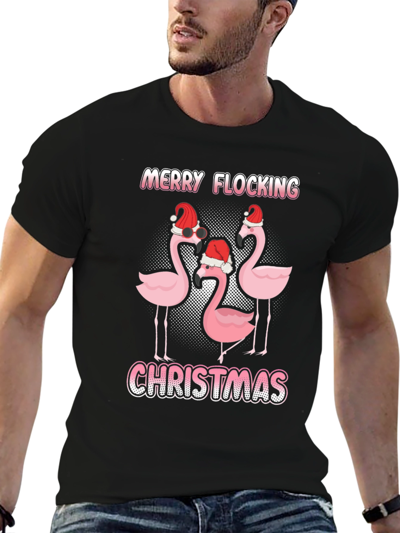 Black Merry Flocking Christmas Graphic Tee view 6