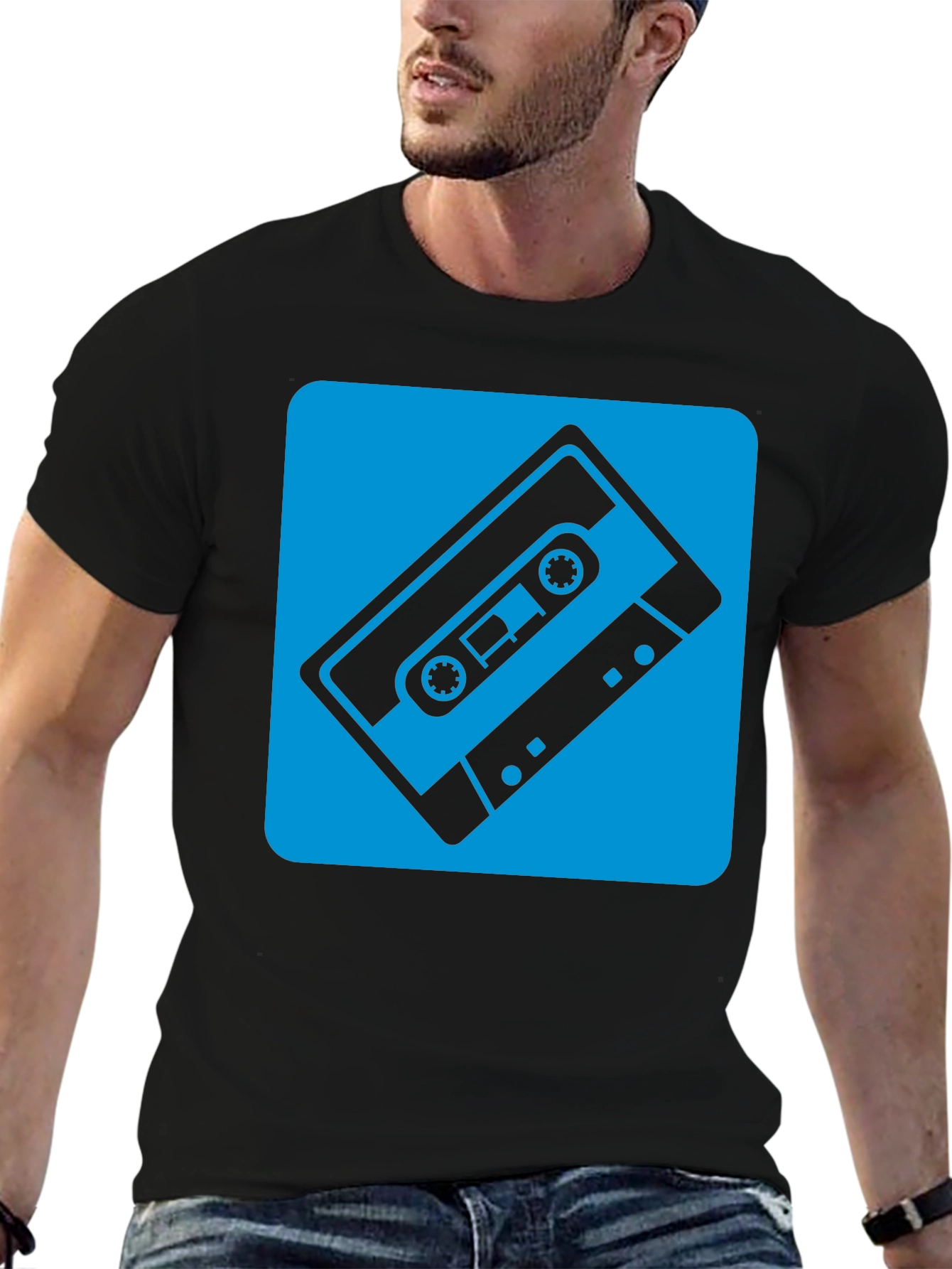 Black Retro Cassette Tape Graphic Tee - Classic Style! view 6