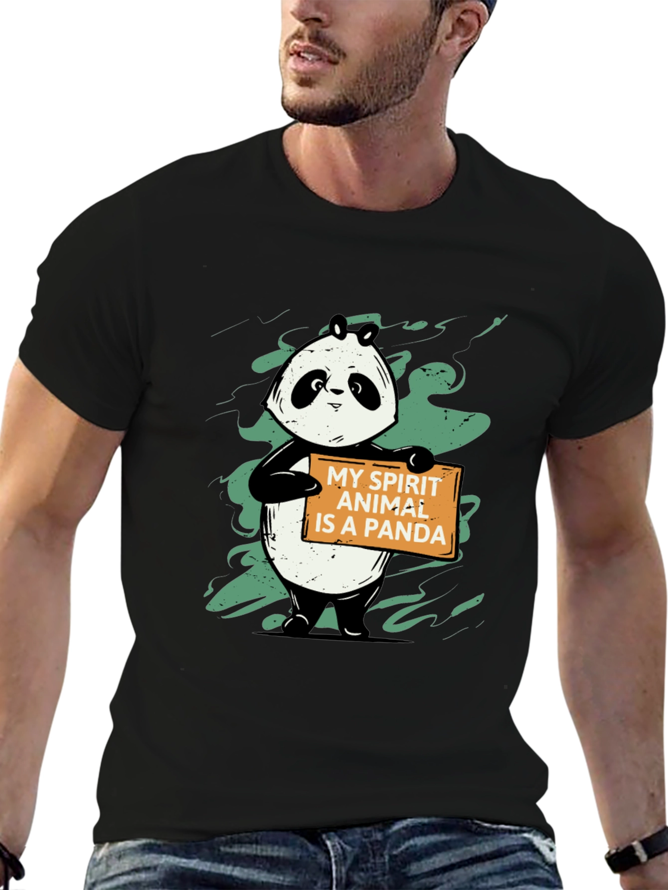 Black Panda Spirit Animal Graphic T-Shirt - Unisex Black Tee view 6