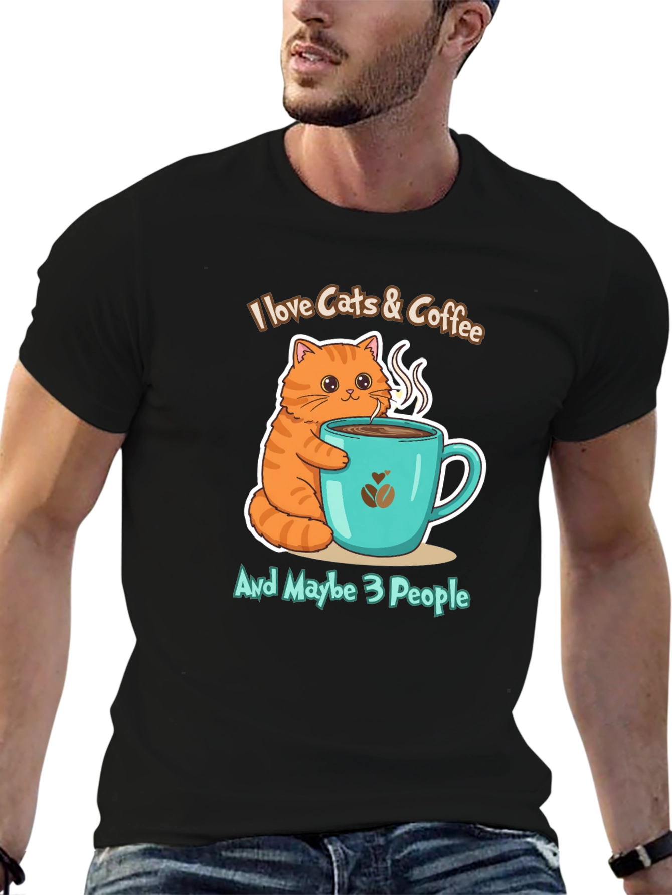 Black I Love Cats & Coffee T-Shirt view 6