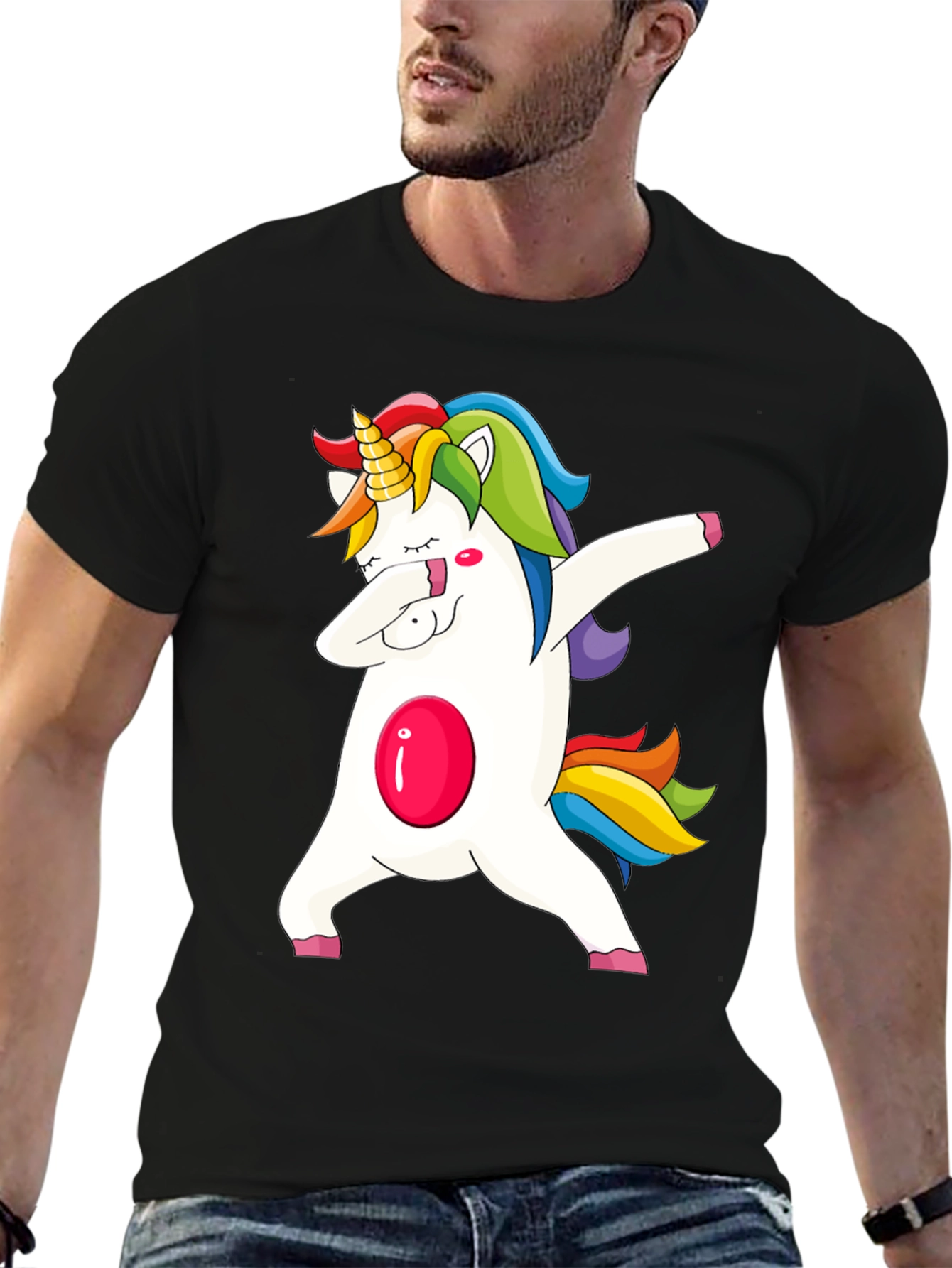 Black Unicorn Dabbing Graphic Tee - Fun & Stylish Black T-Shirt view 6