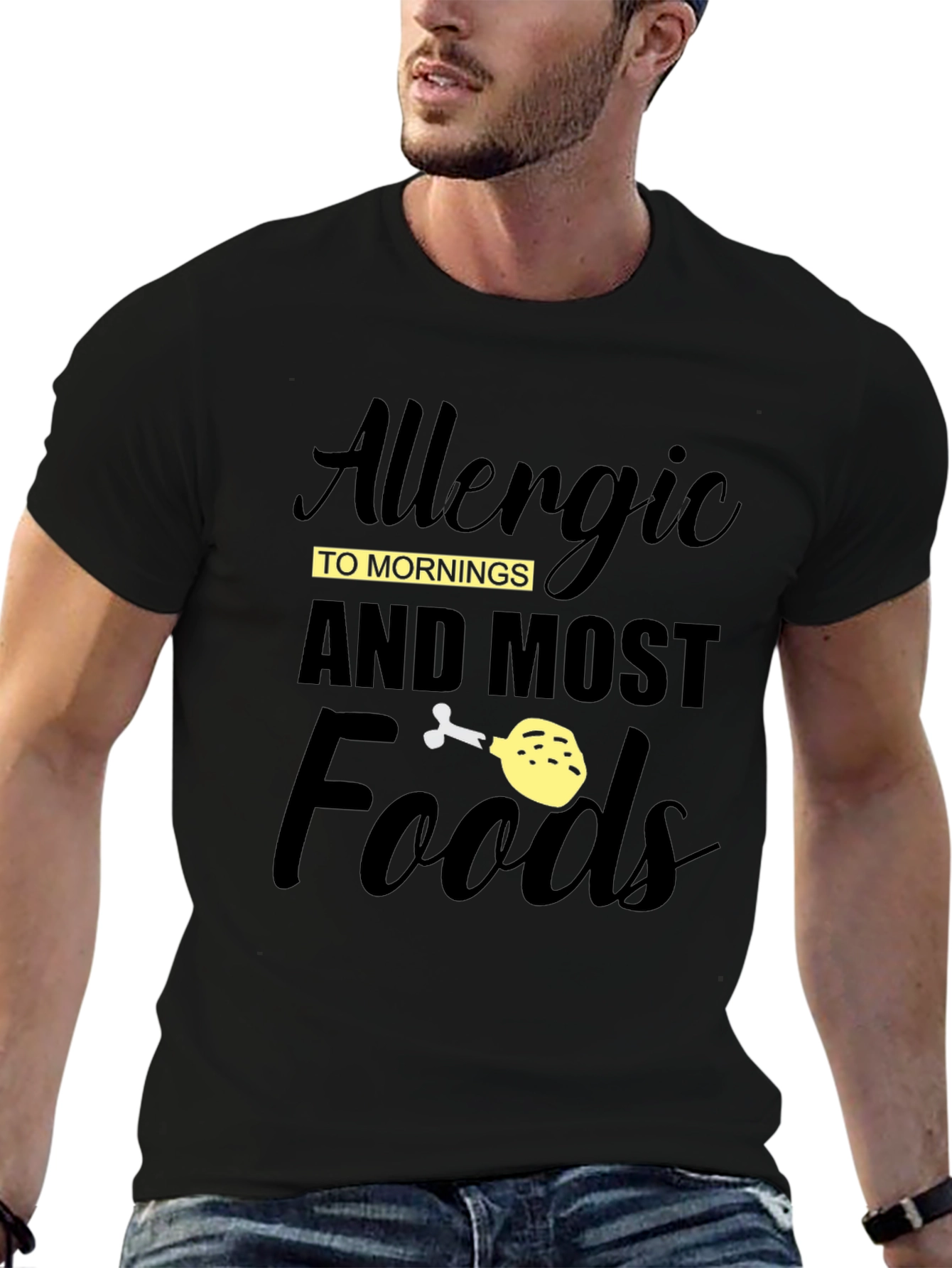 Allergic to Mornings & Most Foods Funny Graphic T-Shirt - 6