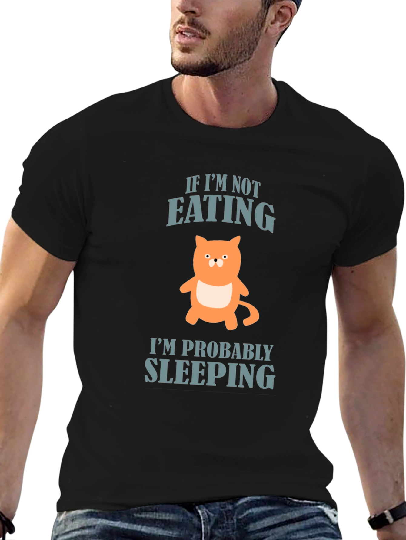 Black Funny Cat Graphic T-Shirt - If I'm Not Eating Sleeping Tee view 6