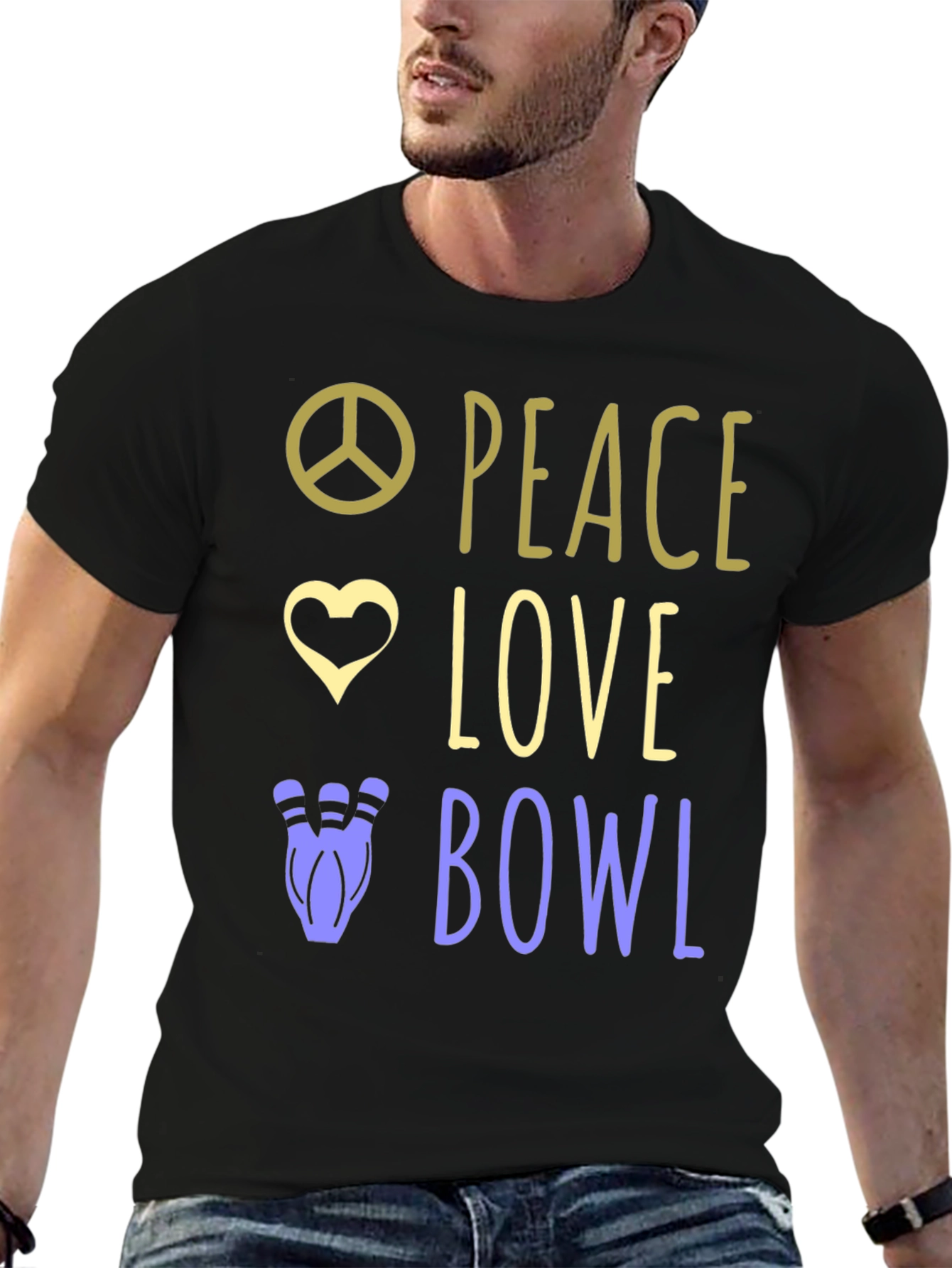 Black Peace Love Bowl T-Shirt Bowling Gift view 6