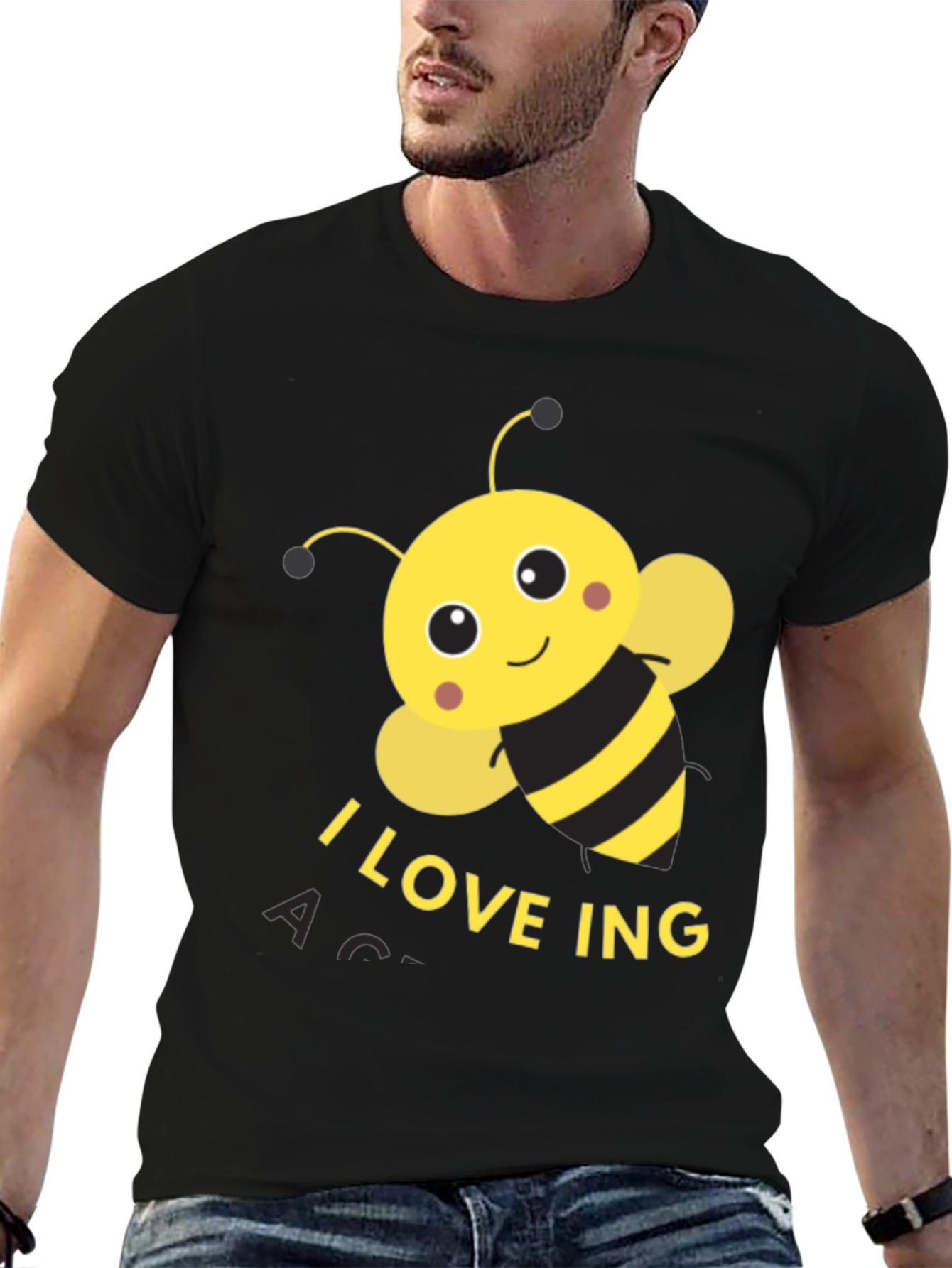 Black I Love Bee-ing Active Black T-Shirt view 6