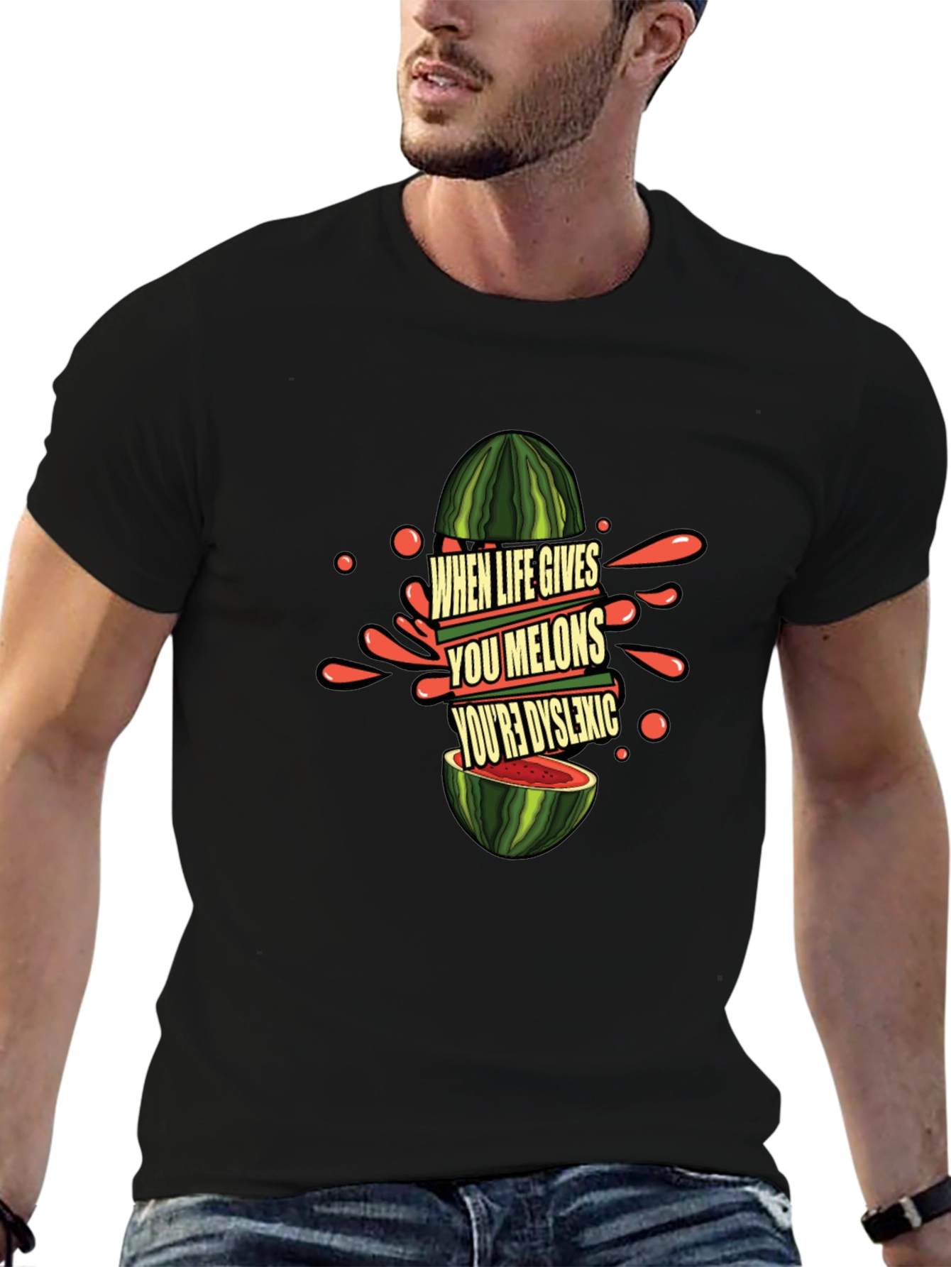 Black Funny Dyslexic Watermelon Graphic Tee view 6