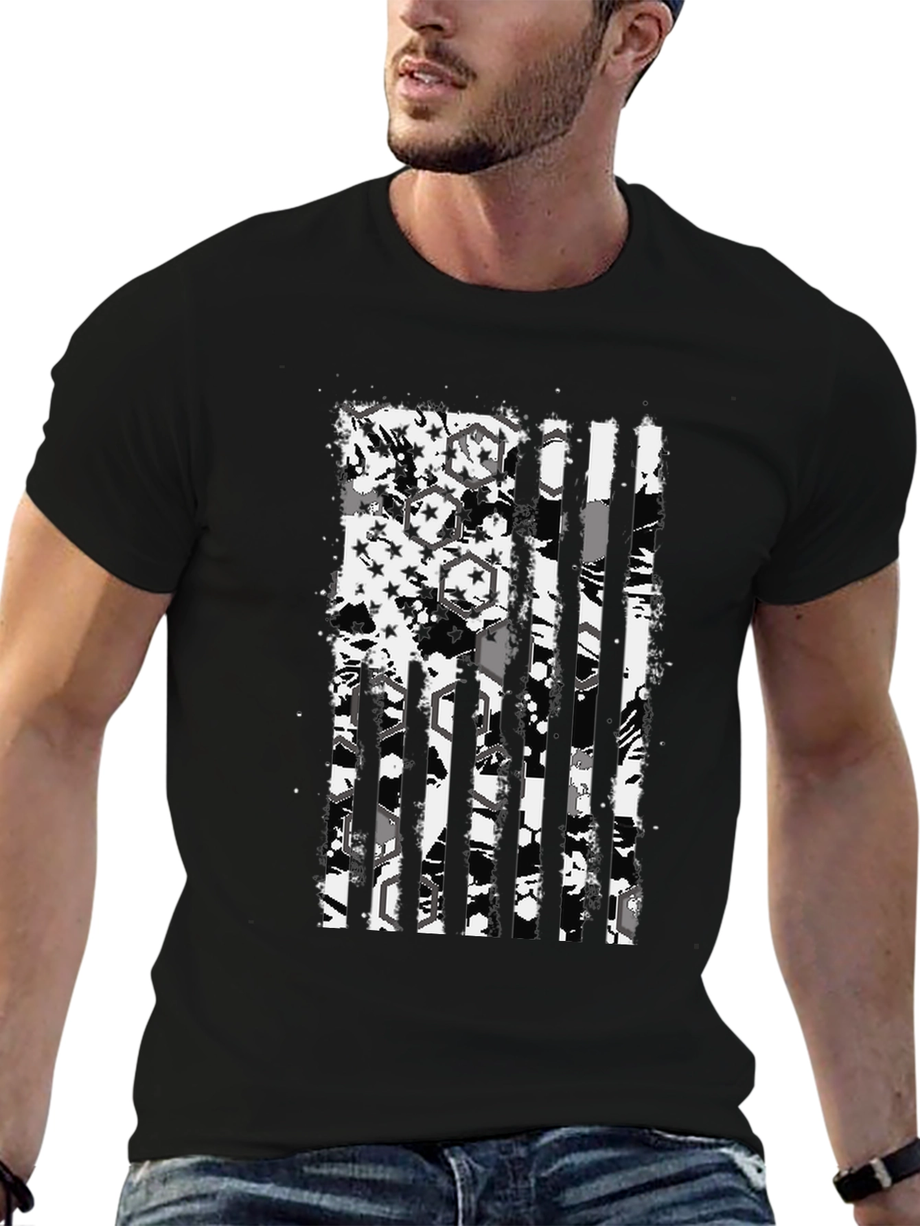 Black Distressed American Flag Graphic Tee - Black view 6