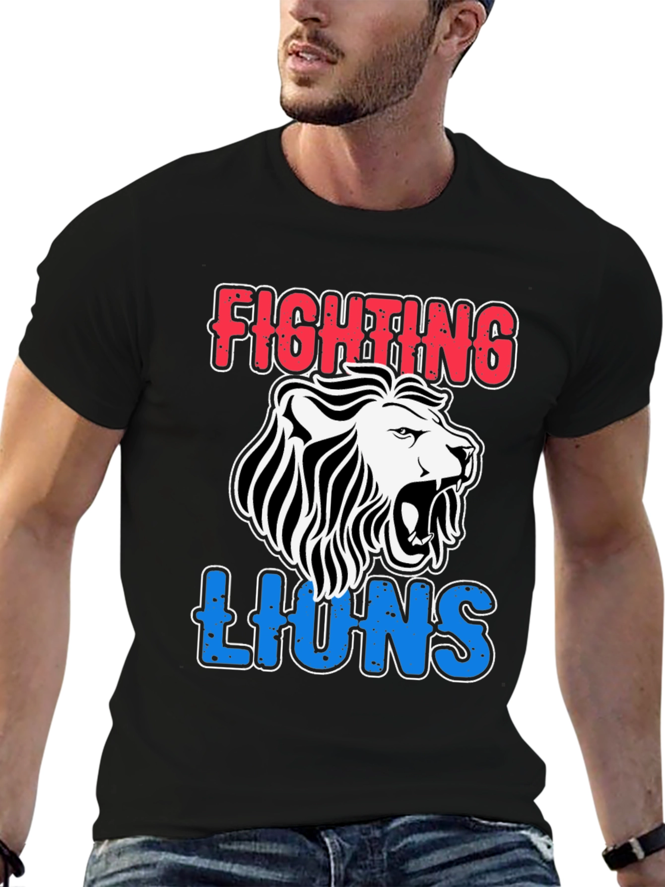 Black Fighting Lions Graphic T-Shirt - Black view 6