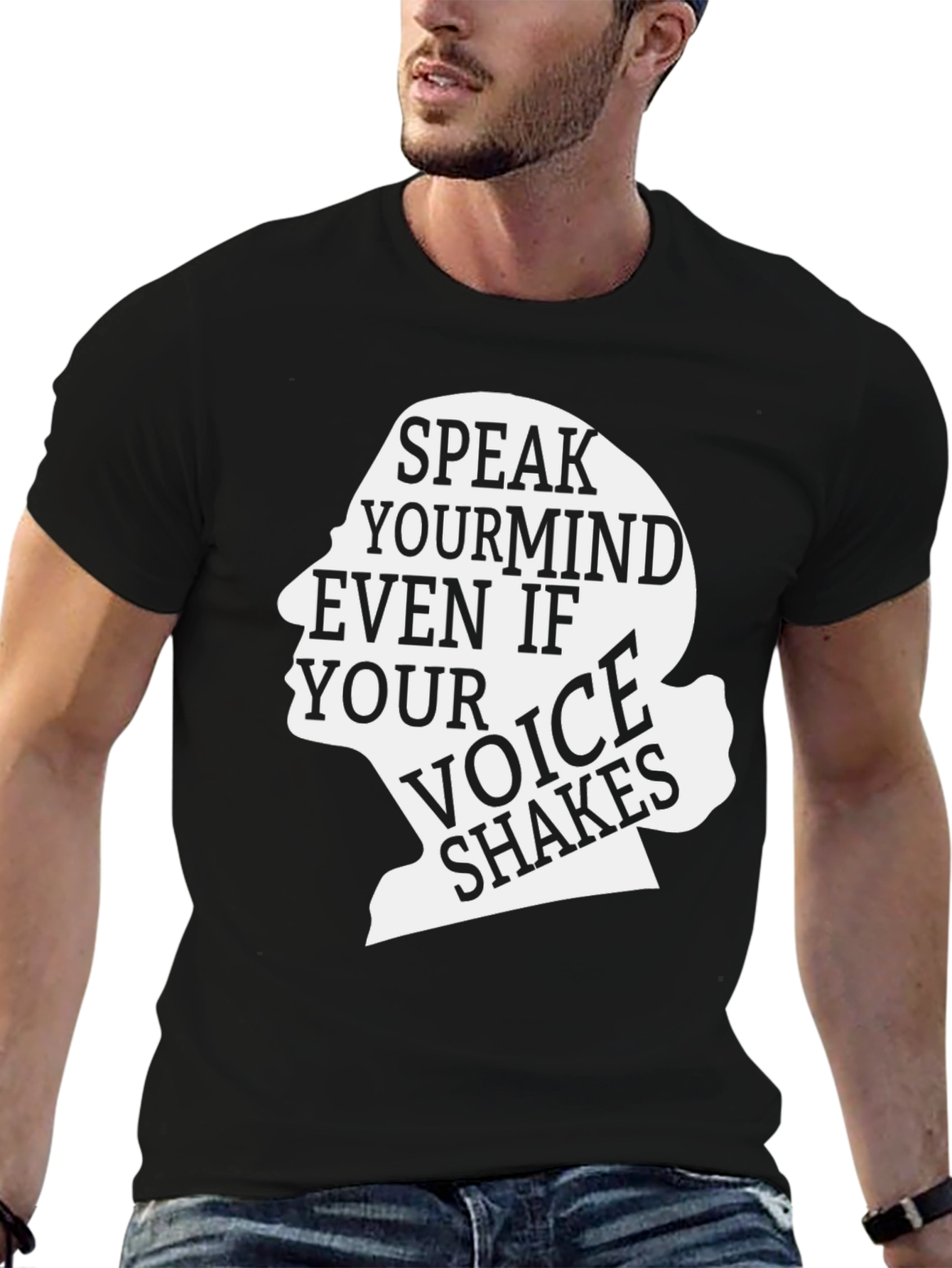 Black Speak Your Mind Black Graphic Tee - Inspirational T-Shirt view 6