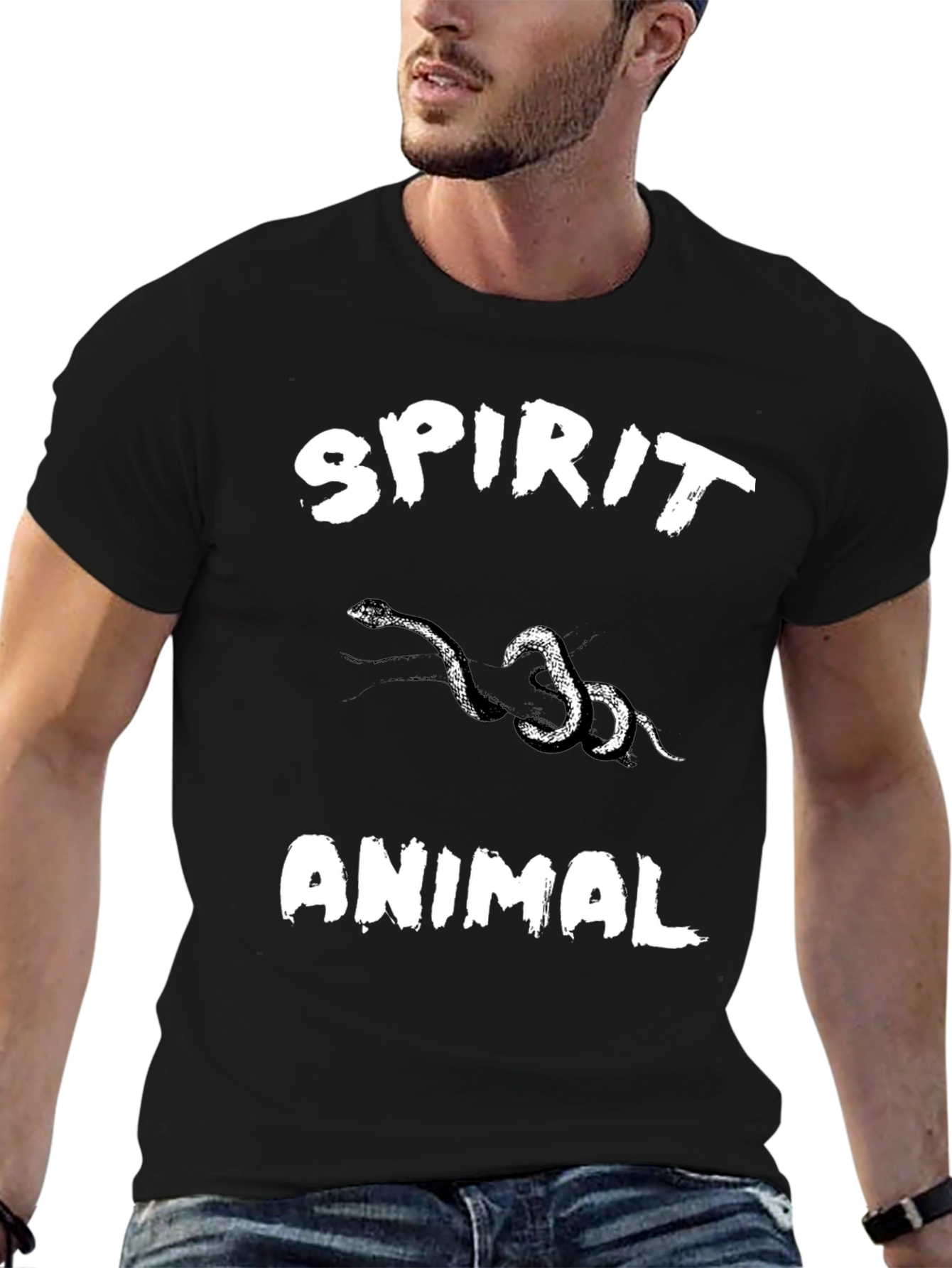 Black Spirit Animal Snake Graphic Black T-Shirt view 6