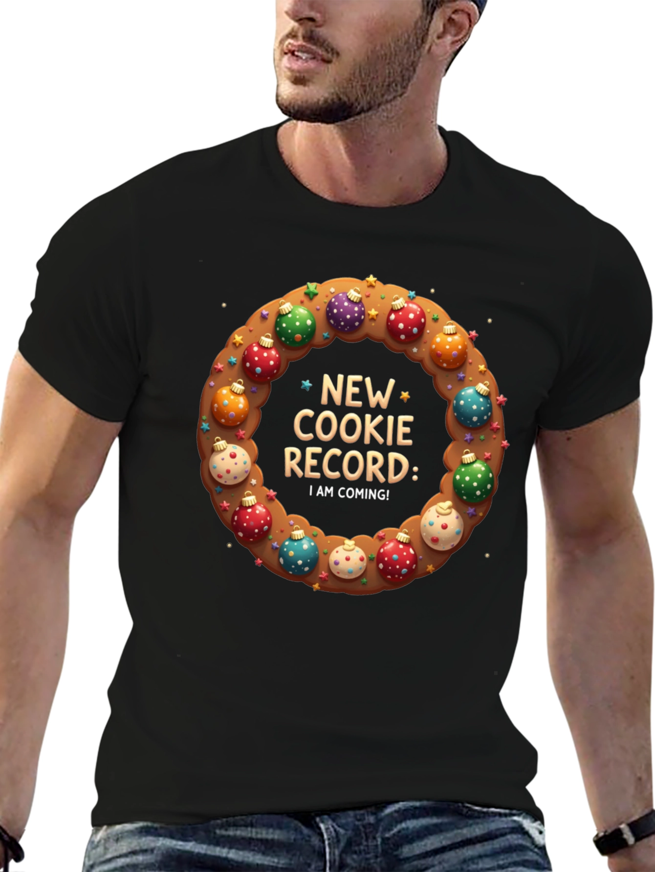 Black Cookie Record T-Shirt Festive Holiday Apparel view 6