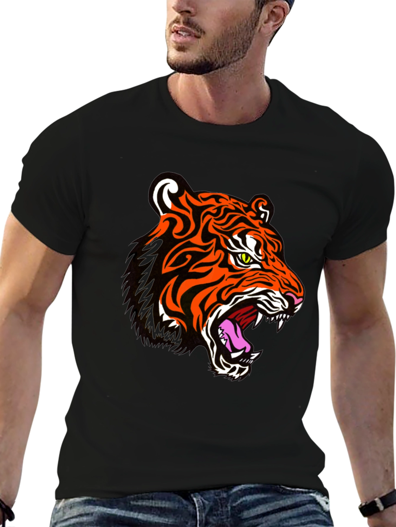 Black Tiger Graphic Print Black T-Shirt view 6