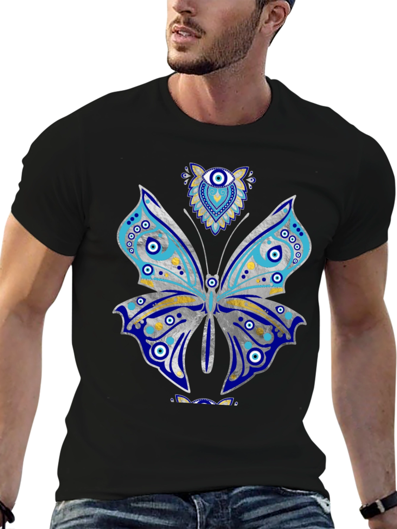 Black Butterfly Evil Eye Graphic Tee view 6