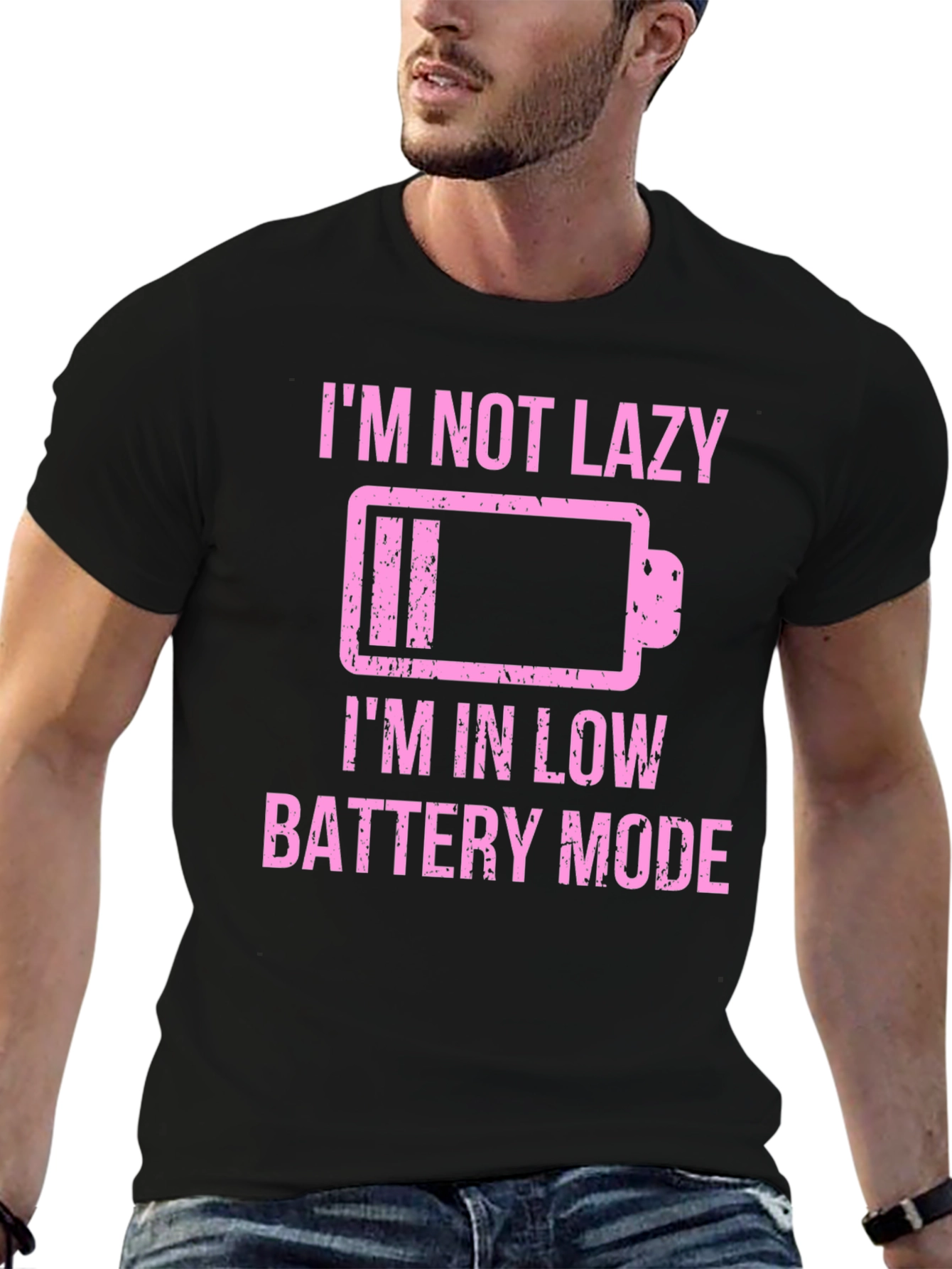 Black Funny Low Battery Mode Graphic Tee - Black view 6