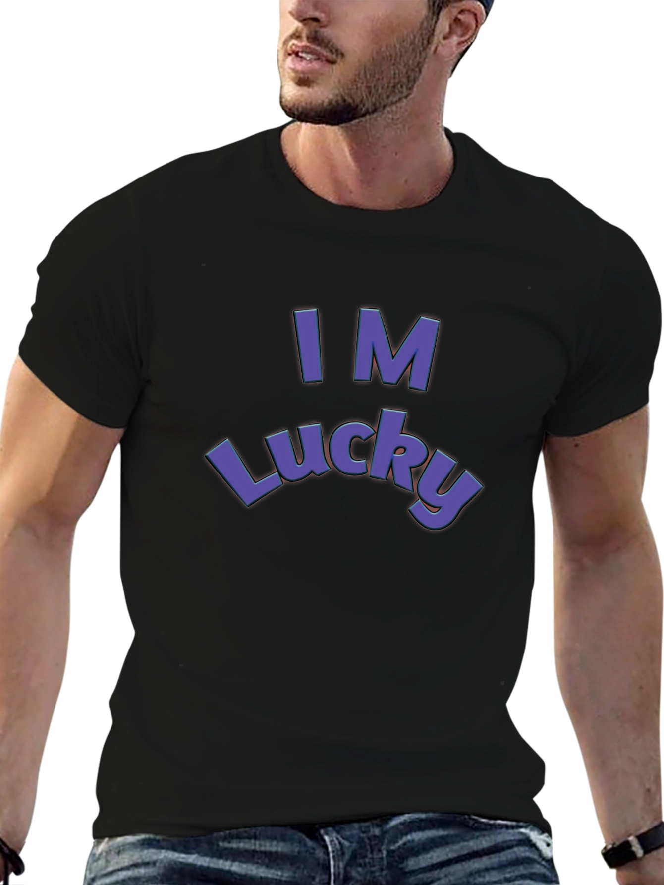Black I'm Lucky T-Shirt - Stylish Graphic Tee view 6