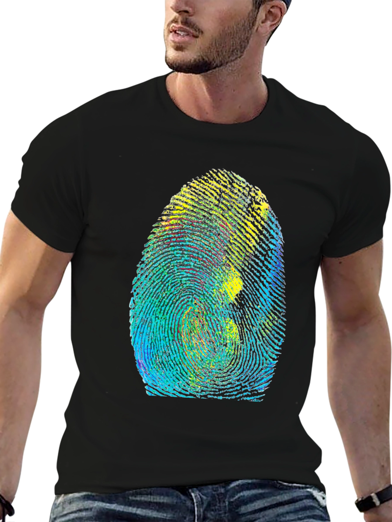 Black Unique Fingerprint Graphic Tee - Black view 6