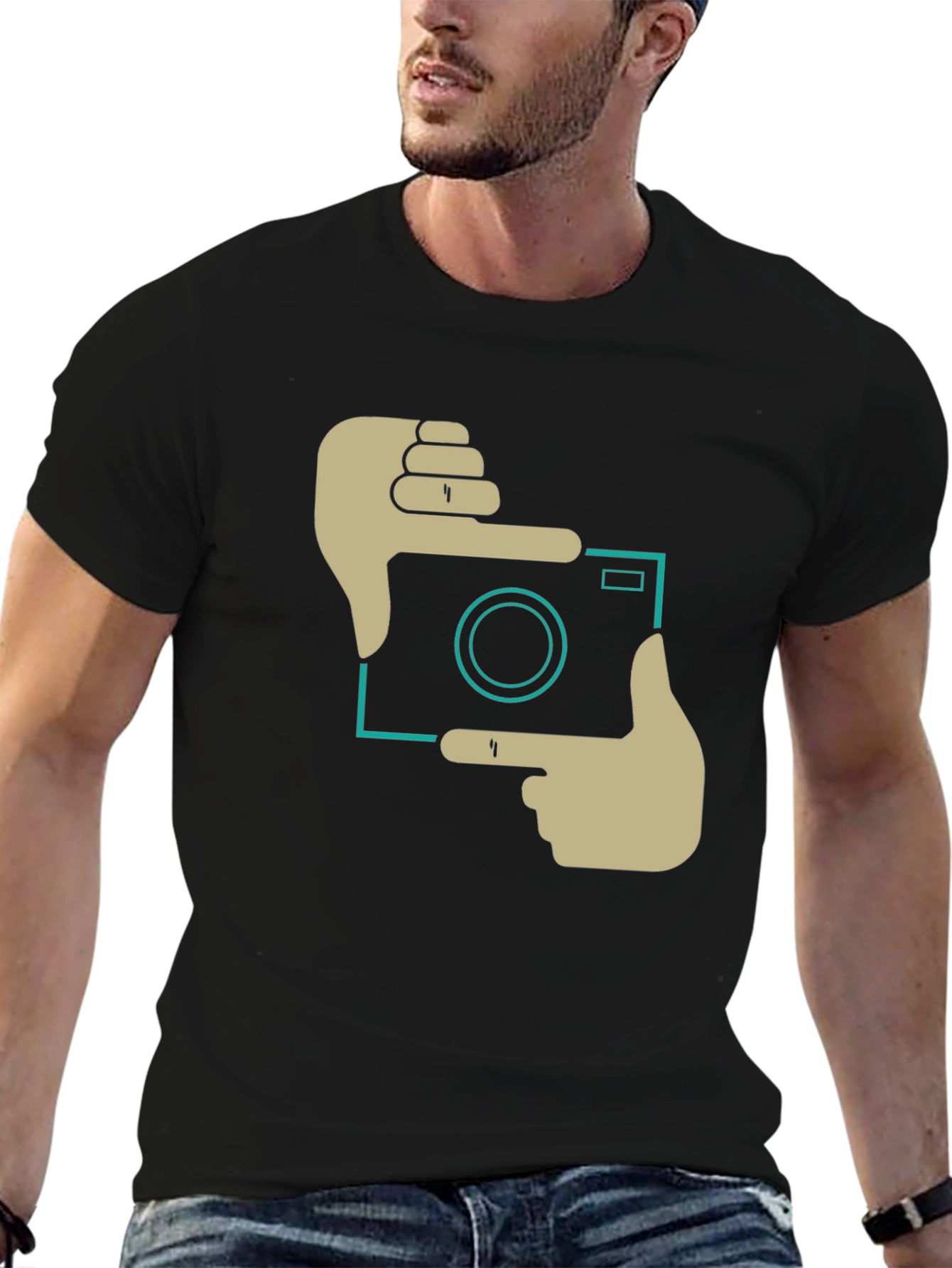 Black Trendy Camera Frame Graphic Black T-Shirt view 6