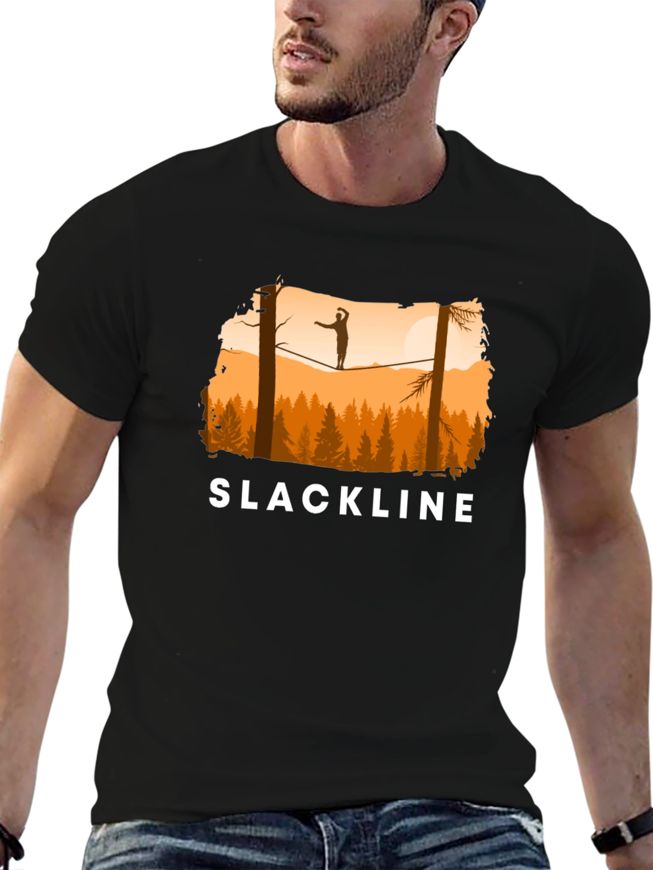 Black Slackline T-Shirt Balance in Nature view 6