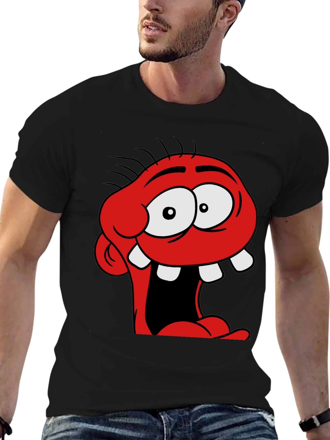 Black Cartoon Monster Graphic Black T-Shirt view 6