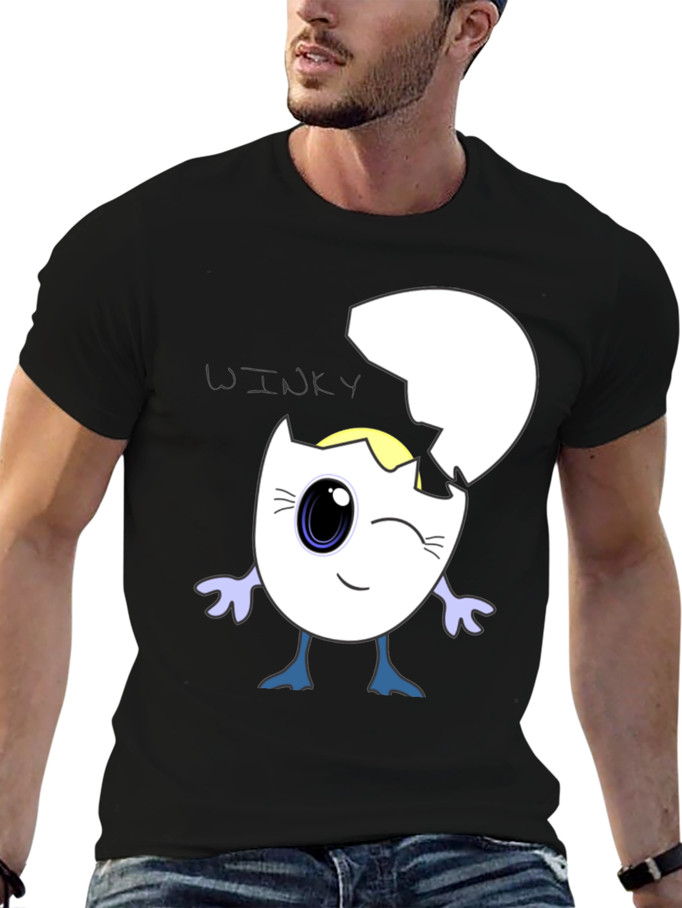 Black Winky Egg Graphic T-Shirt - Unique Cartoon Design view 6